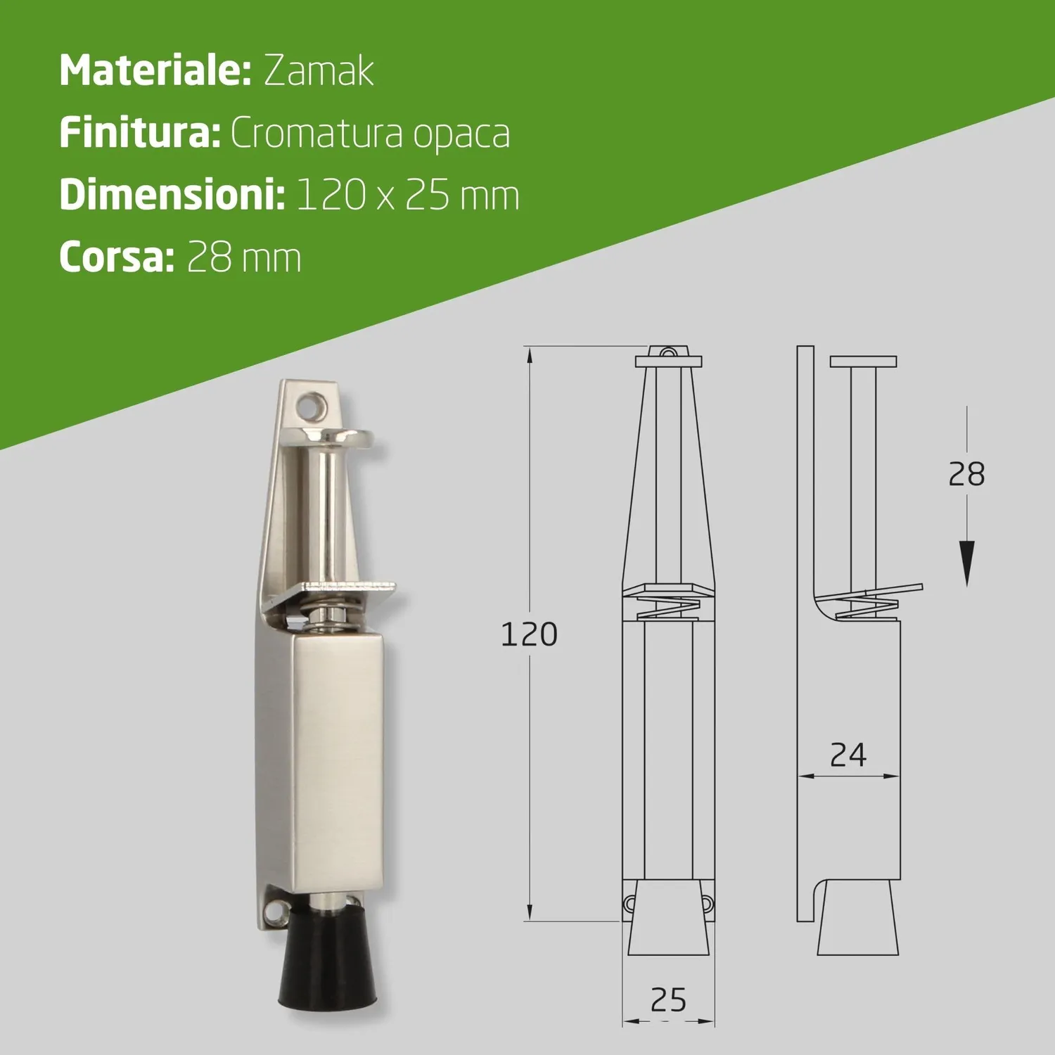 Amig Mod. 10 Fermaporta da Pavimento Cromato Opaco 120 mm Zamak