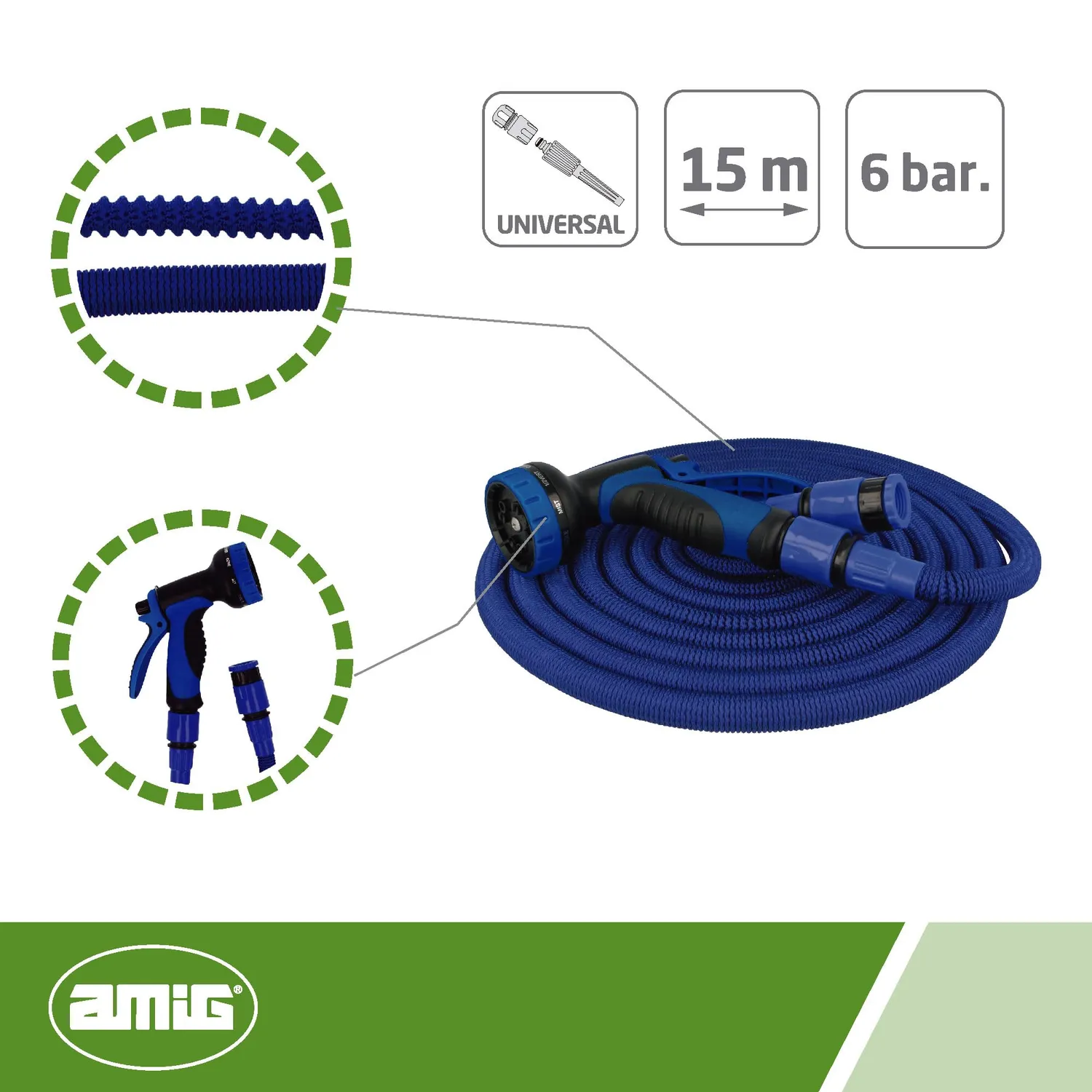 Amig Tubo Irrigazione Espandibile 15 m Blu 9 Getti