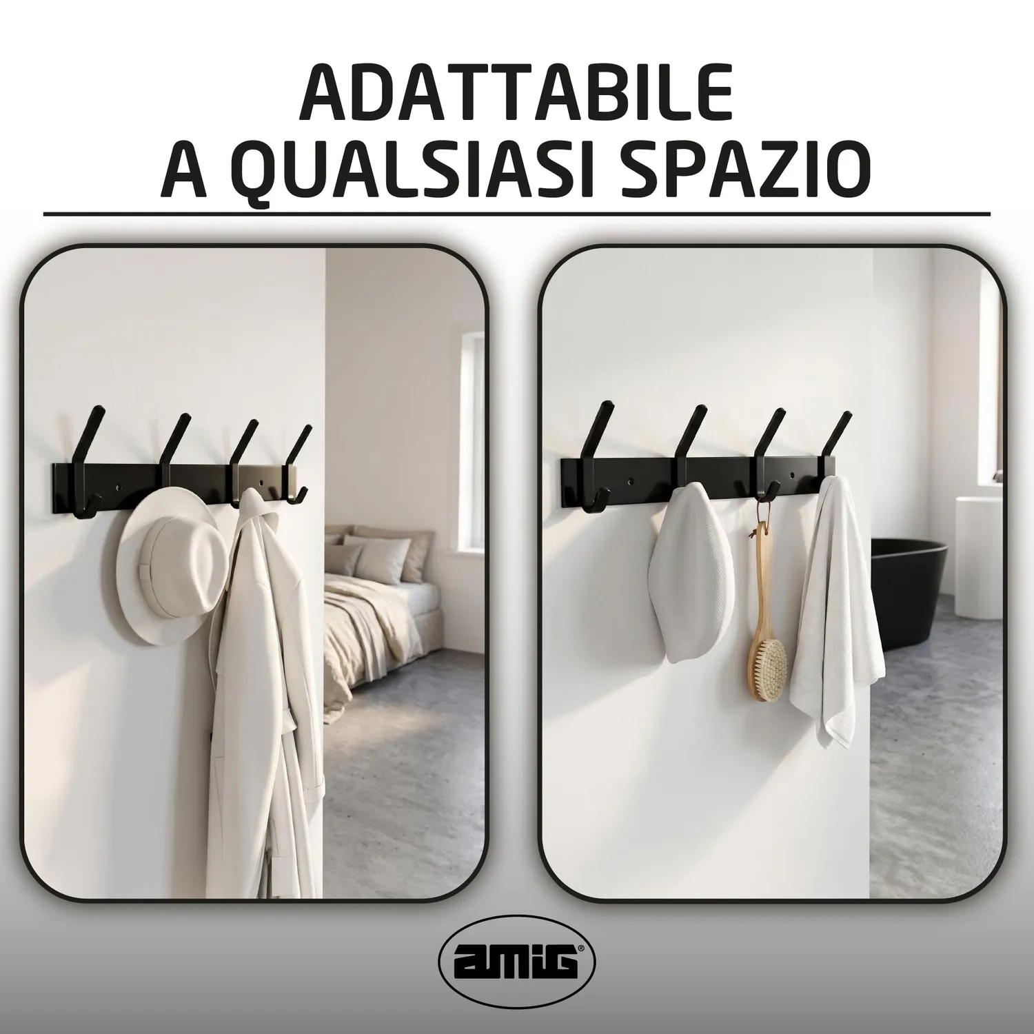 Amig CM38 appendiabiti muro 405 mm acciaio nero