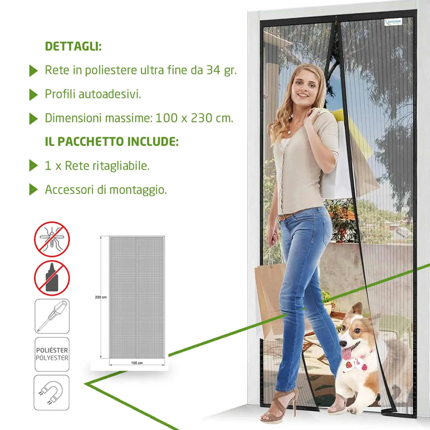 Amig Zanzariera Magnetica Porta 100x230 cm Nera