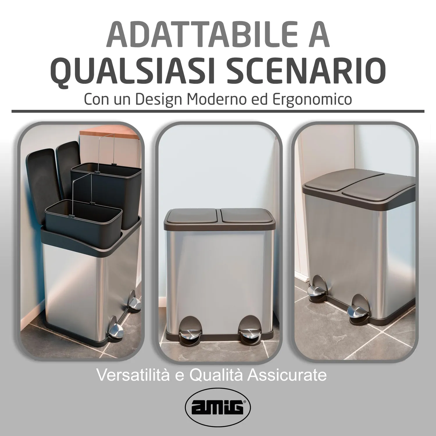Amig Recik2 Pattumiera Doppia Pedale 2x15 L Inox Anti-impronta