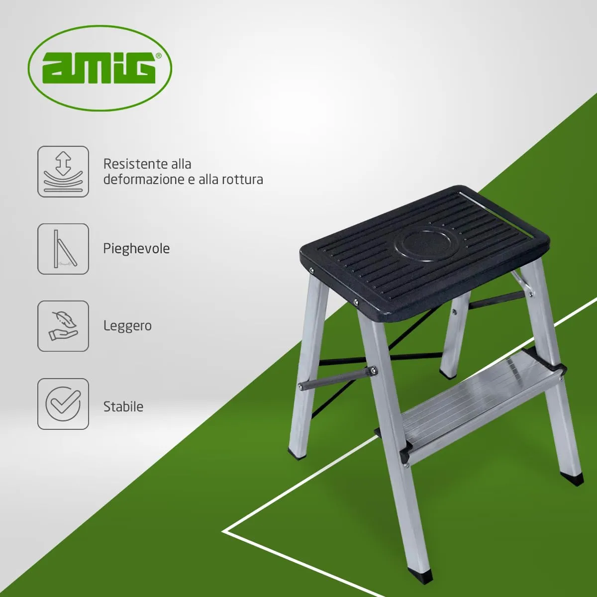 Amig Scala Pieghevole 2 Gradini Sgabello Alluminio 150 kg