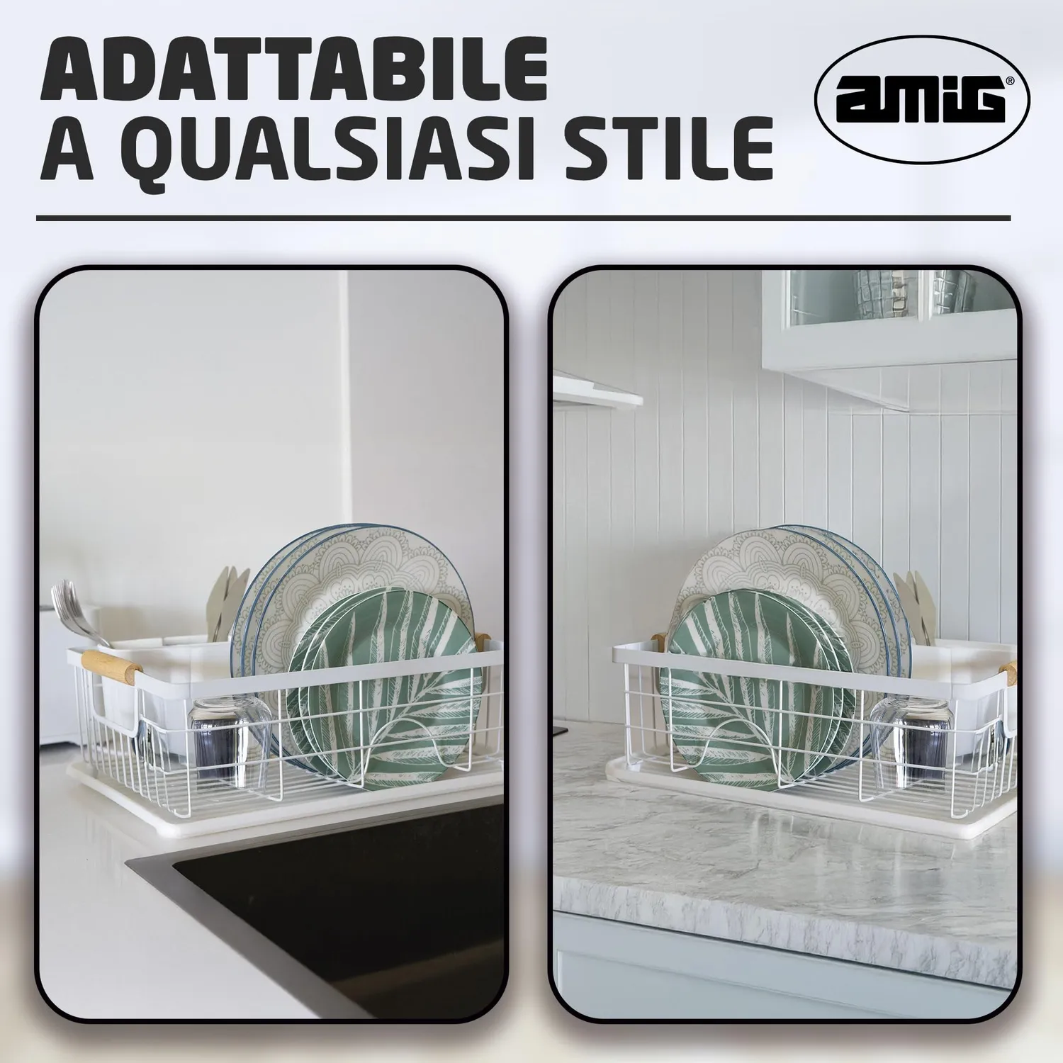 Amig Graz Scolapiatti Bianco 42 cm con Vassoio 10 Piatti