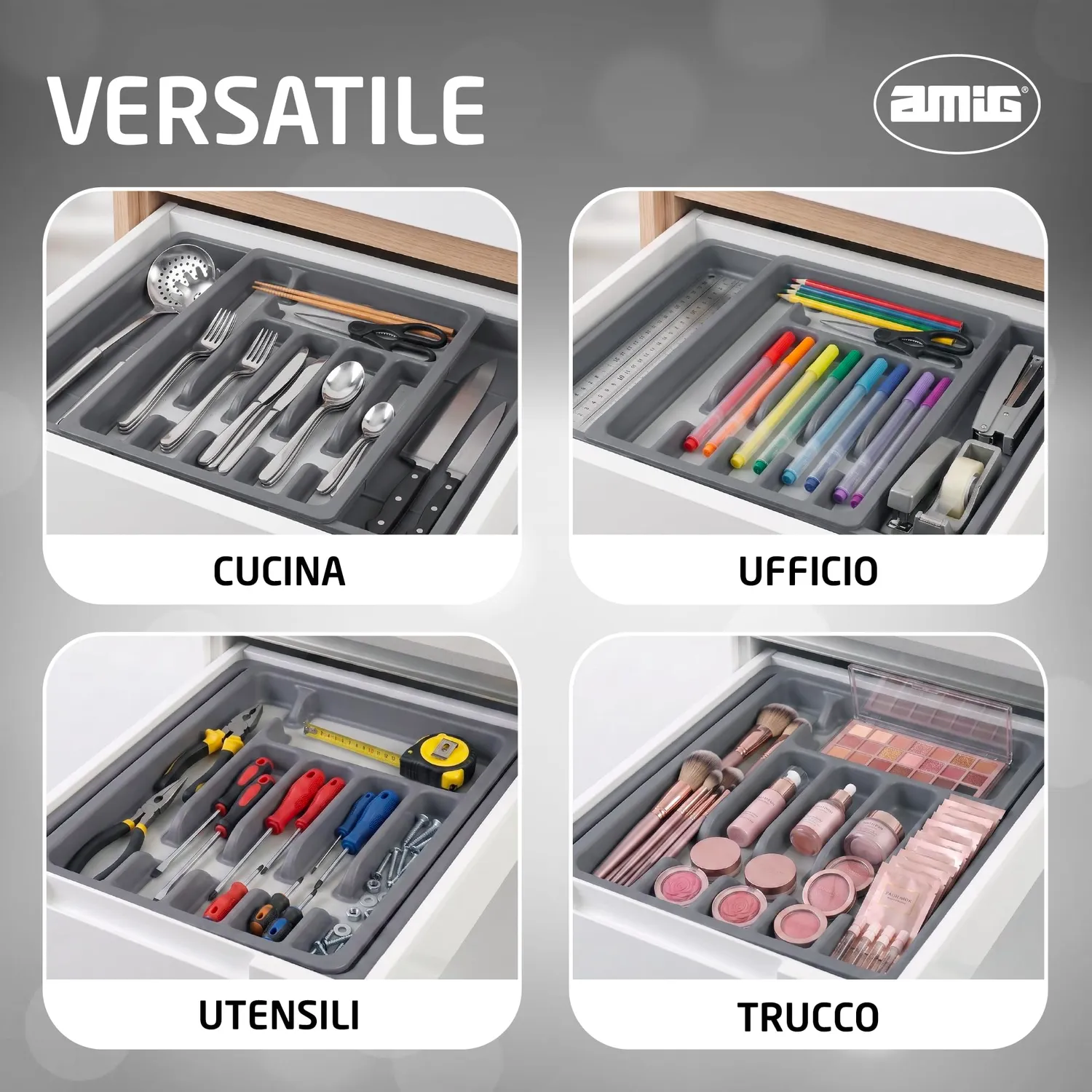 Amig Nibo portaposate estensibile da cassetto grigio