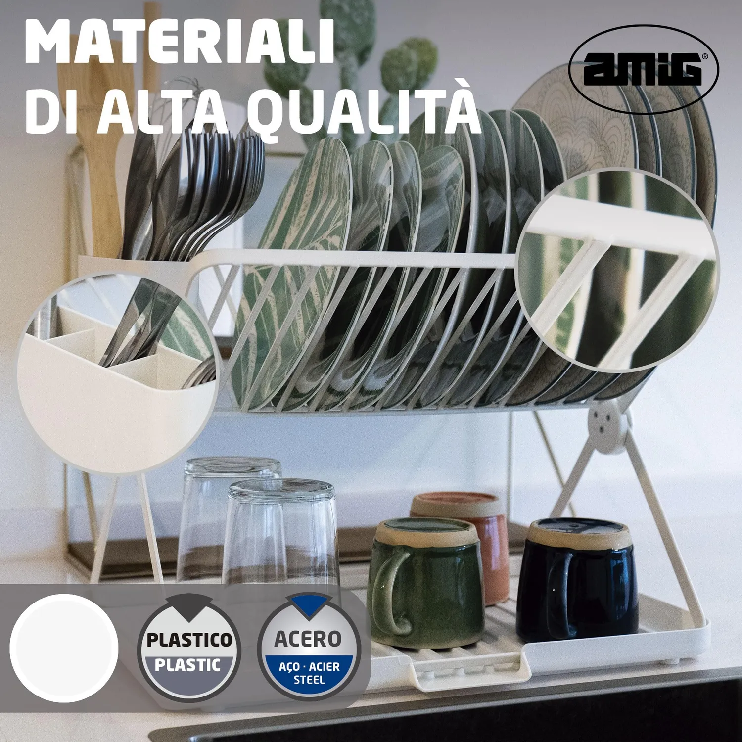 Amig Kaplya Scolapiatti Pieghevole Bianco 41,5 cm 12 Piatti