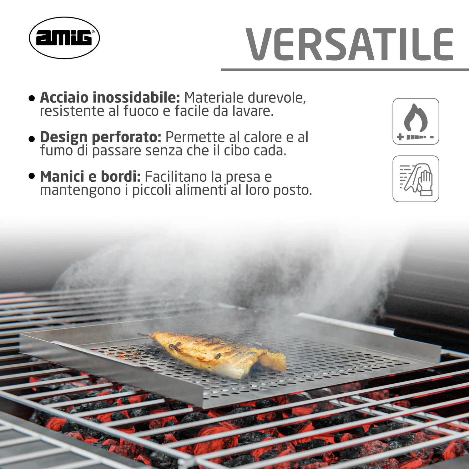 Amig AM08 piastra griglia pesce acciaio inox 40x30