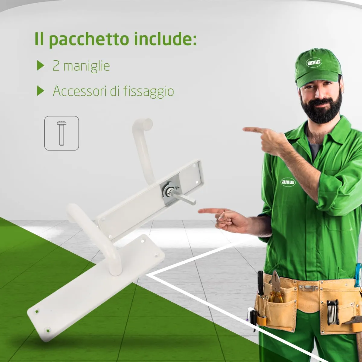 Amig maniglia con placca bianca 222x55 mm alluminio