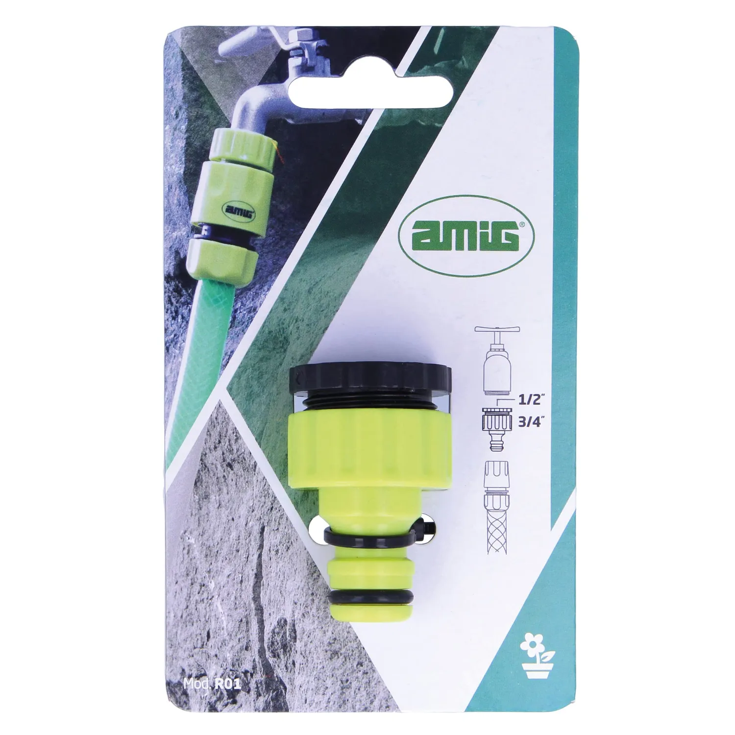 Amig adattatore rubinetto 1/2-3/4 raccordo tubo verde