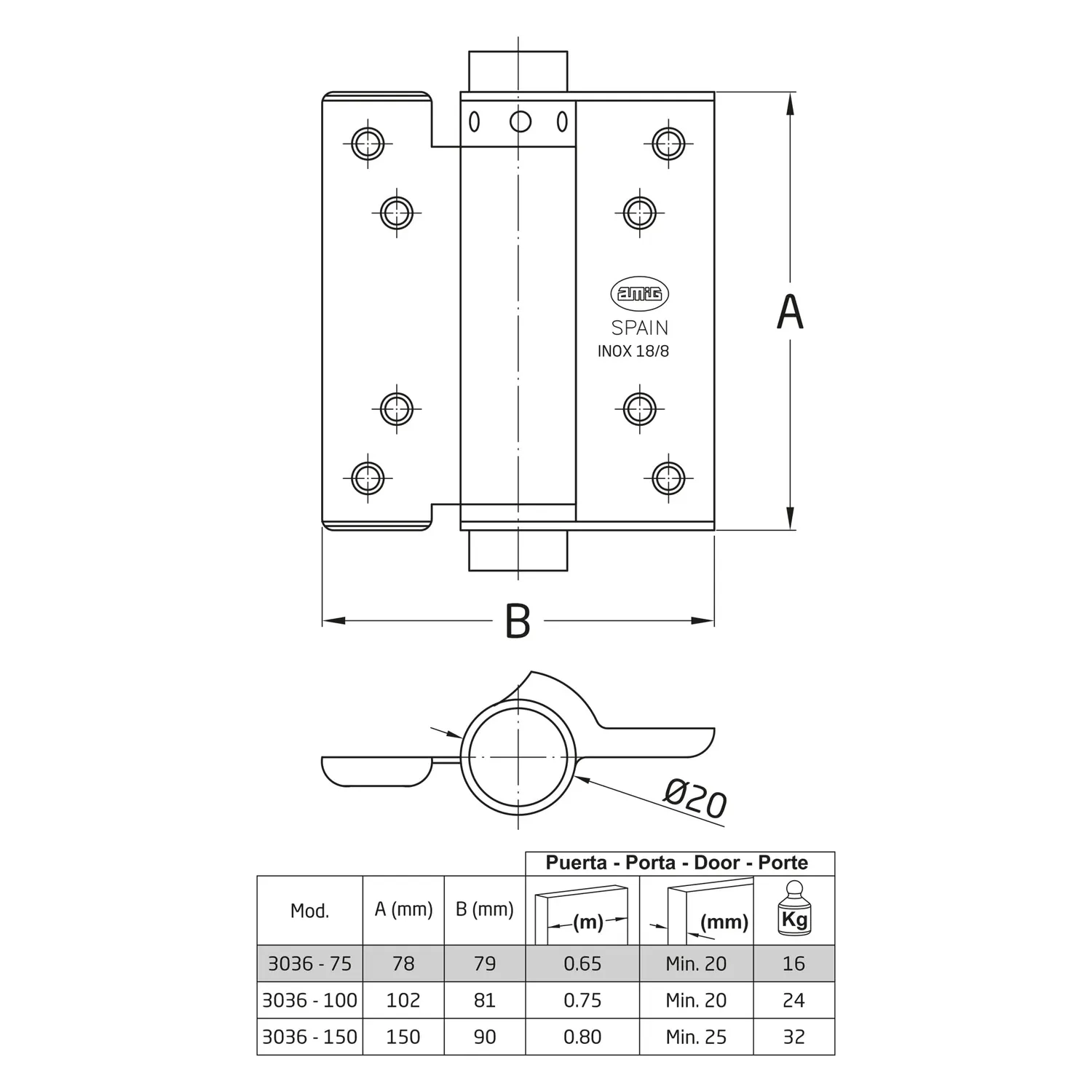 Amig Cerniera molla 76x72 mm inox chiusura automatica