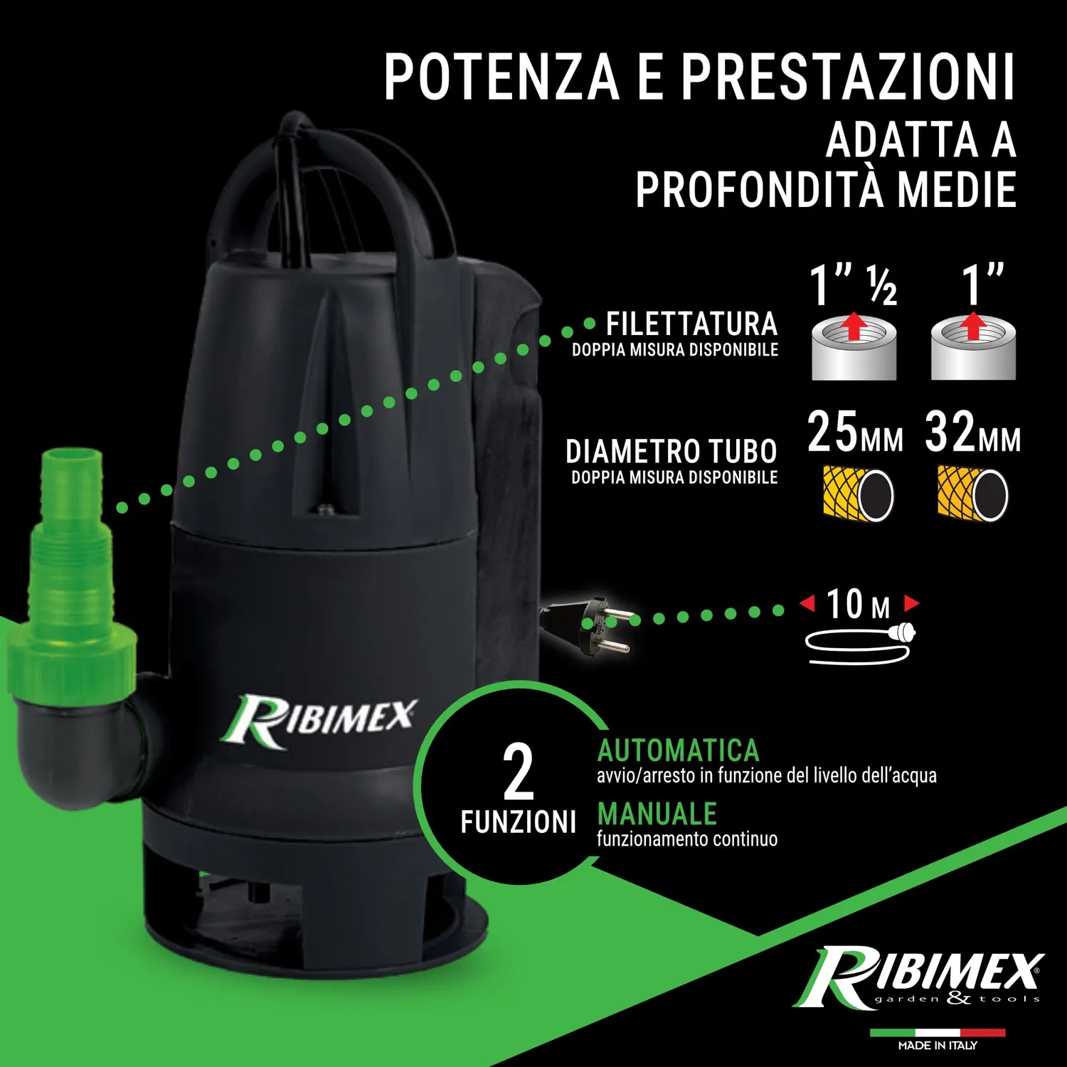 Ribimex 550W Pompa Sommersa Acque Scure 10000 L/h