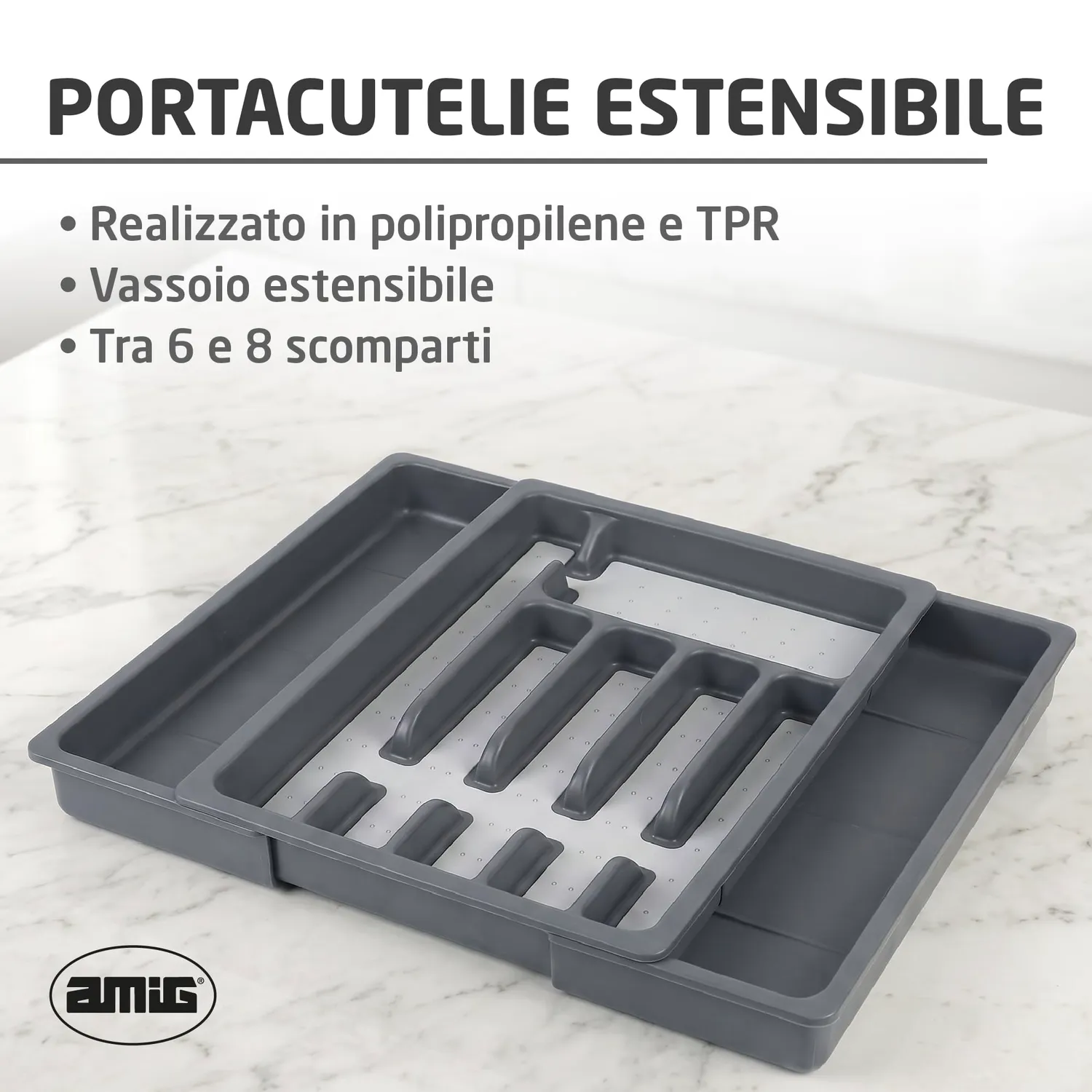 Amig Nibo portaposate estensibile da cassetto grigio