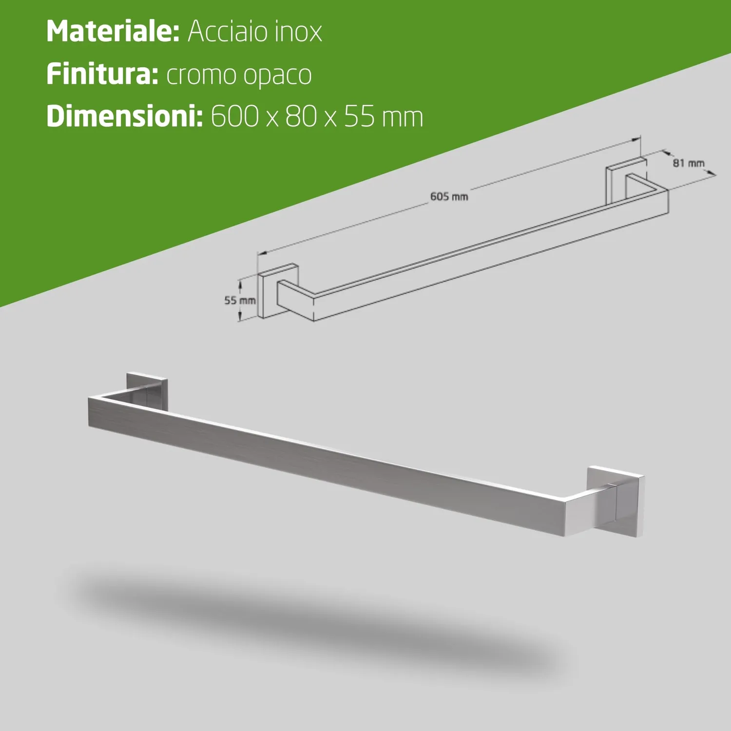 Amig Isla-1 portasciugamani argento opaco 600 mm inox