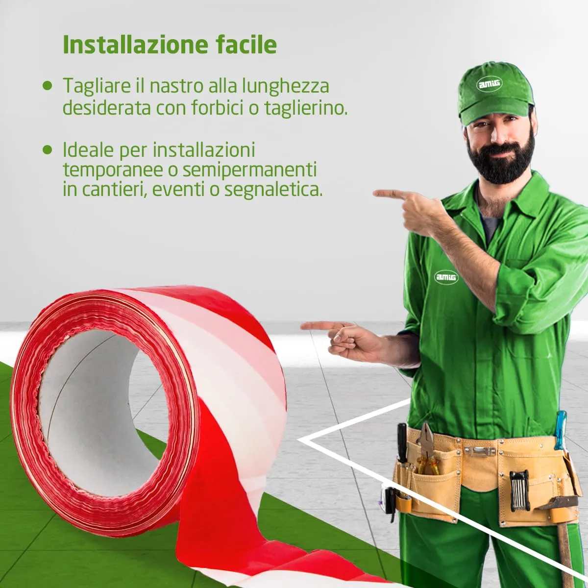 Amig Nastro Segnaletico 70 mm x 200 m Rosso-Bianco 24 Rotoli