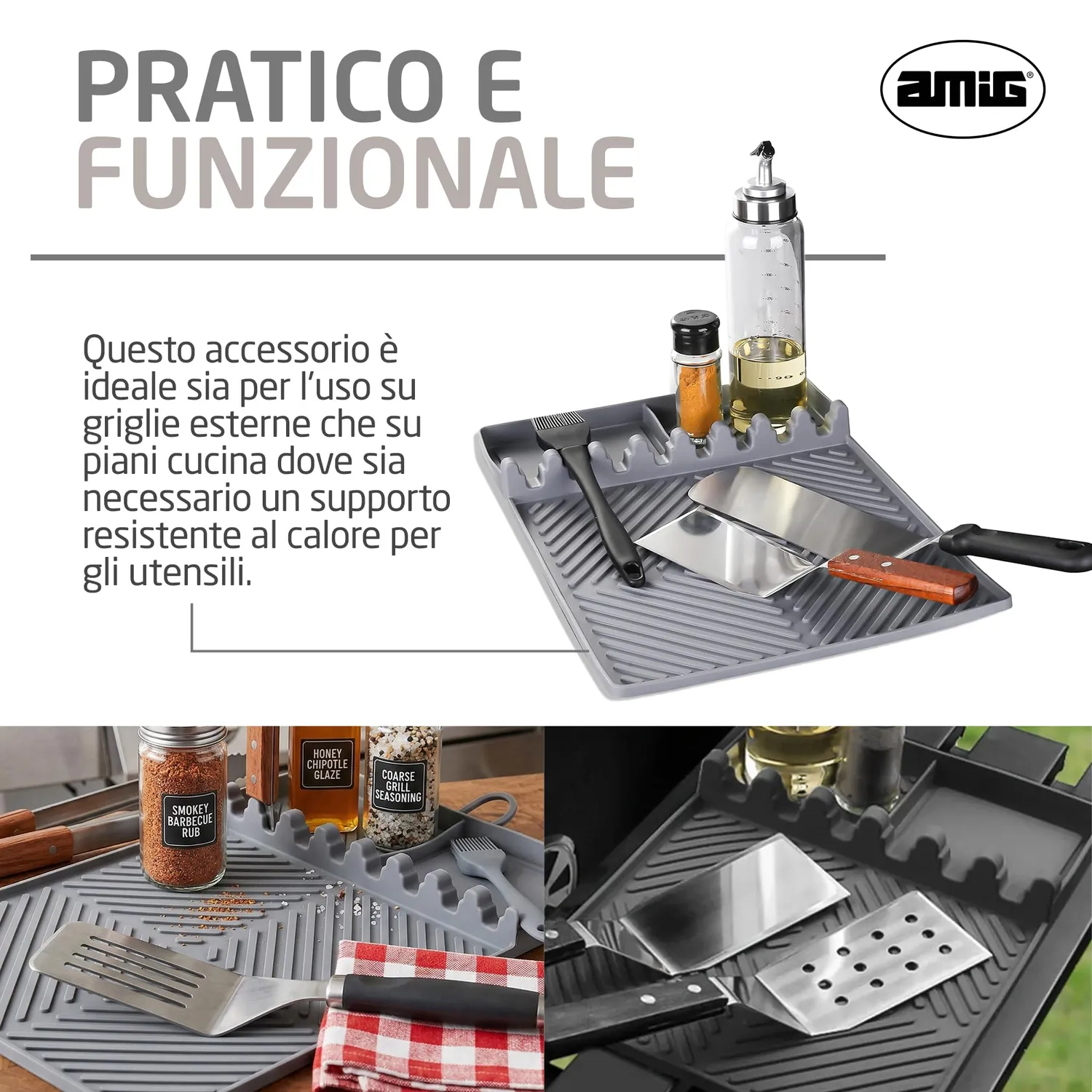 Amig AM14 vassoio silicone barbecue 40x29 cm grigio