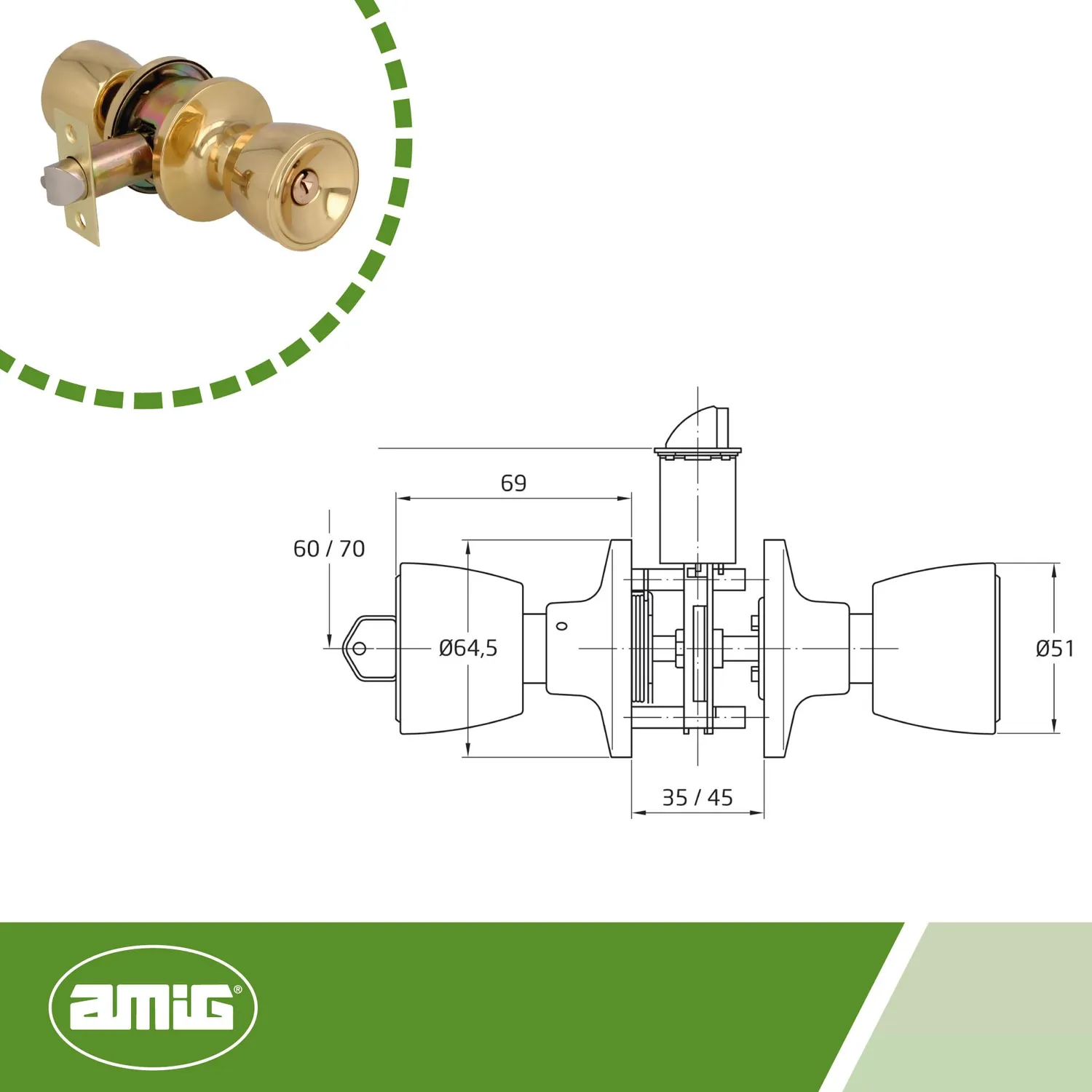Amig set pomoli porta ottone opaco chiave 60/70mm