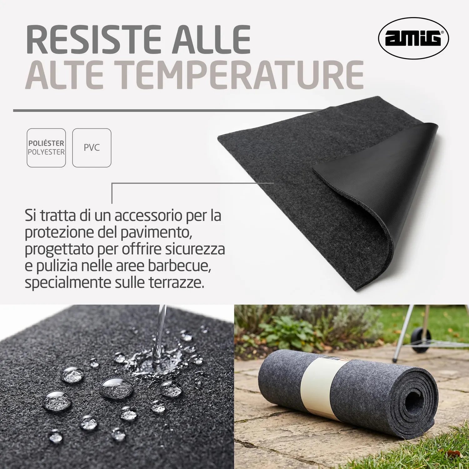 Amig tappetino barbecue 100x120 cm nero impermeabile