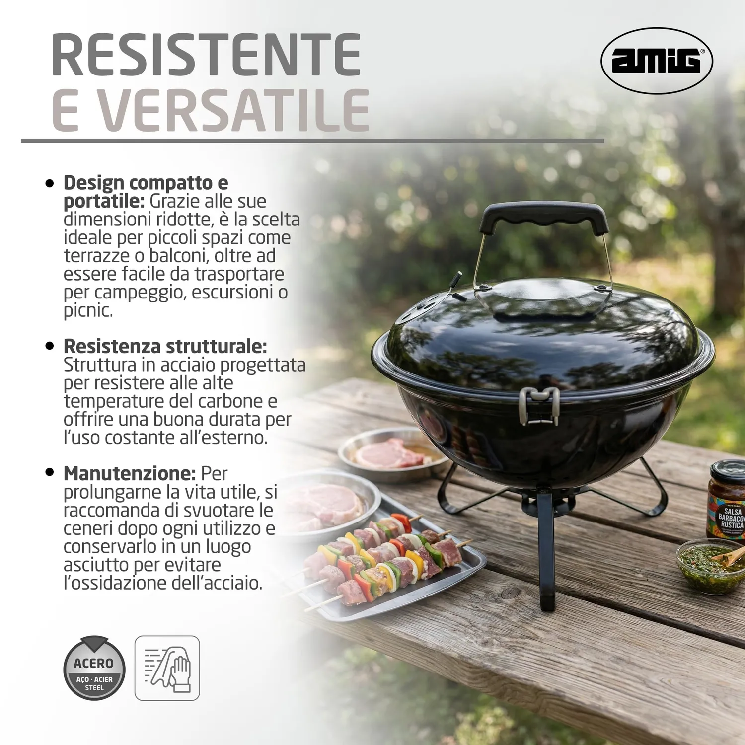 Amig Krypta barbecue carbone 37x37x45 cm nero