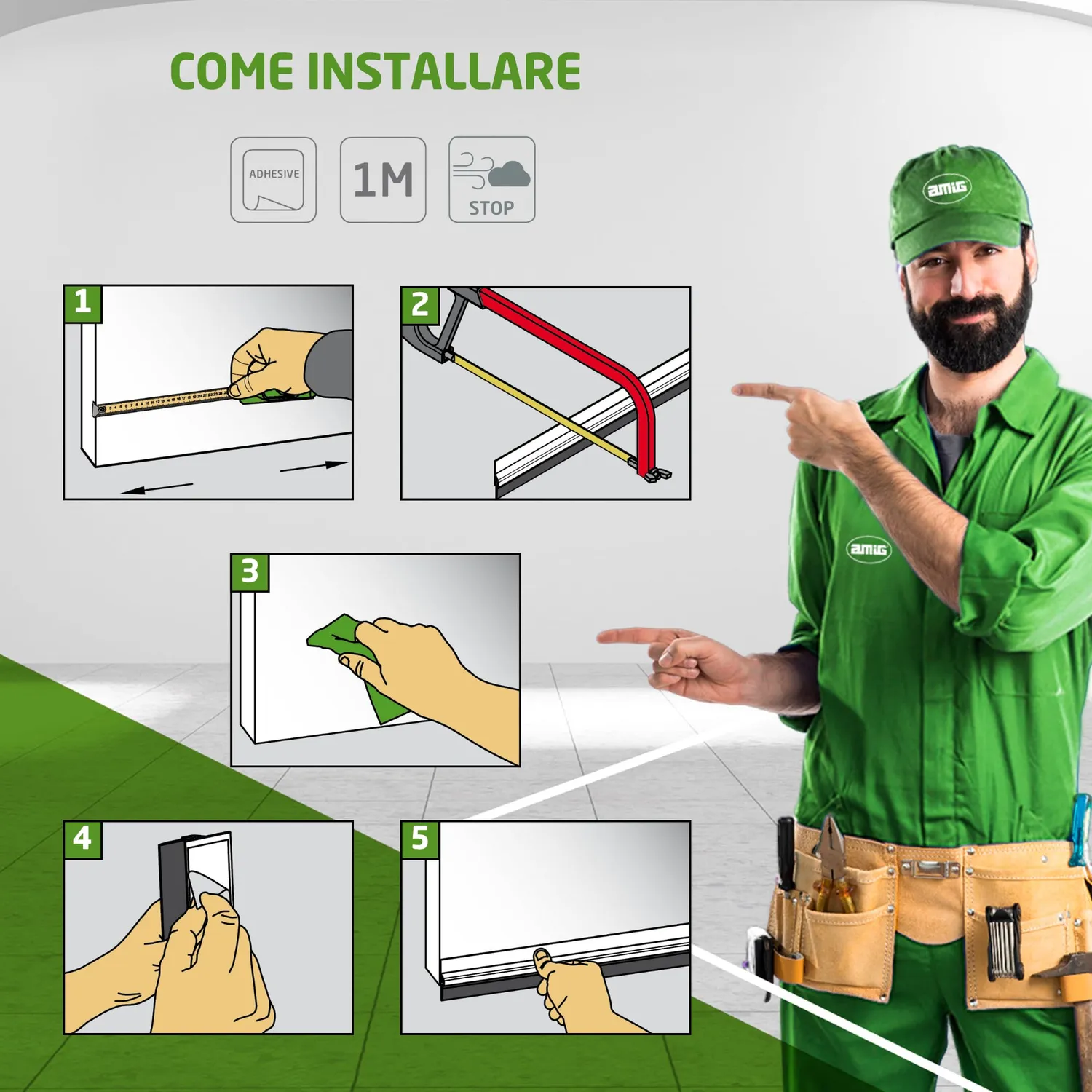 Amig 22555 paraspifferi porta adesivo spazzola rovere 1 m