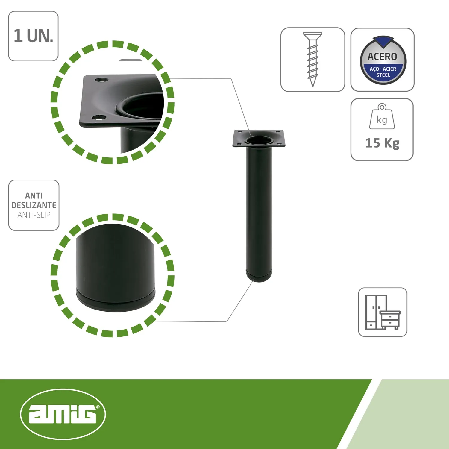 Amig Gamba Rotonda 30x400 mm Acciaio Bianca con Viti