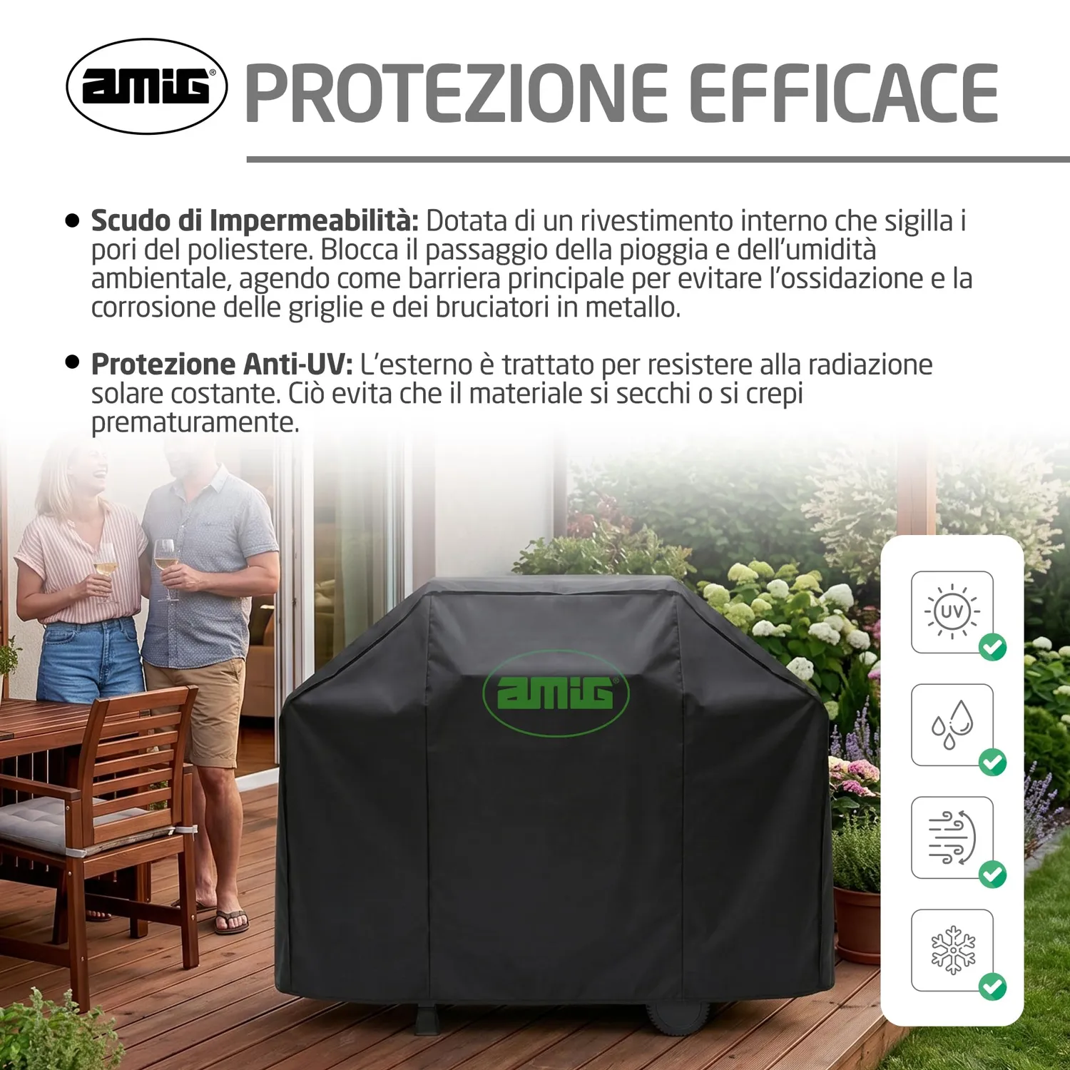 Amig AM31 Copertura Barbecue 117x66x117 cm Nera Impermeabile