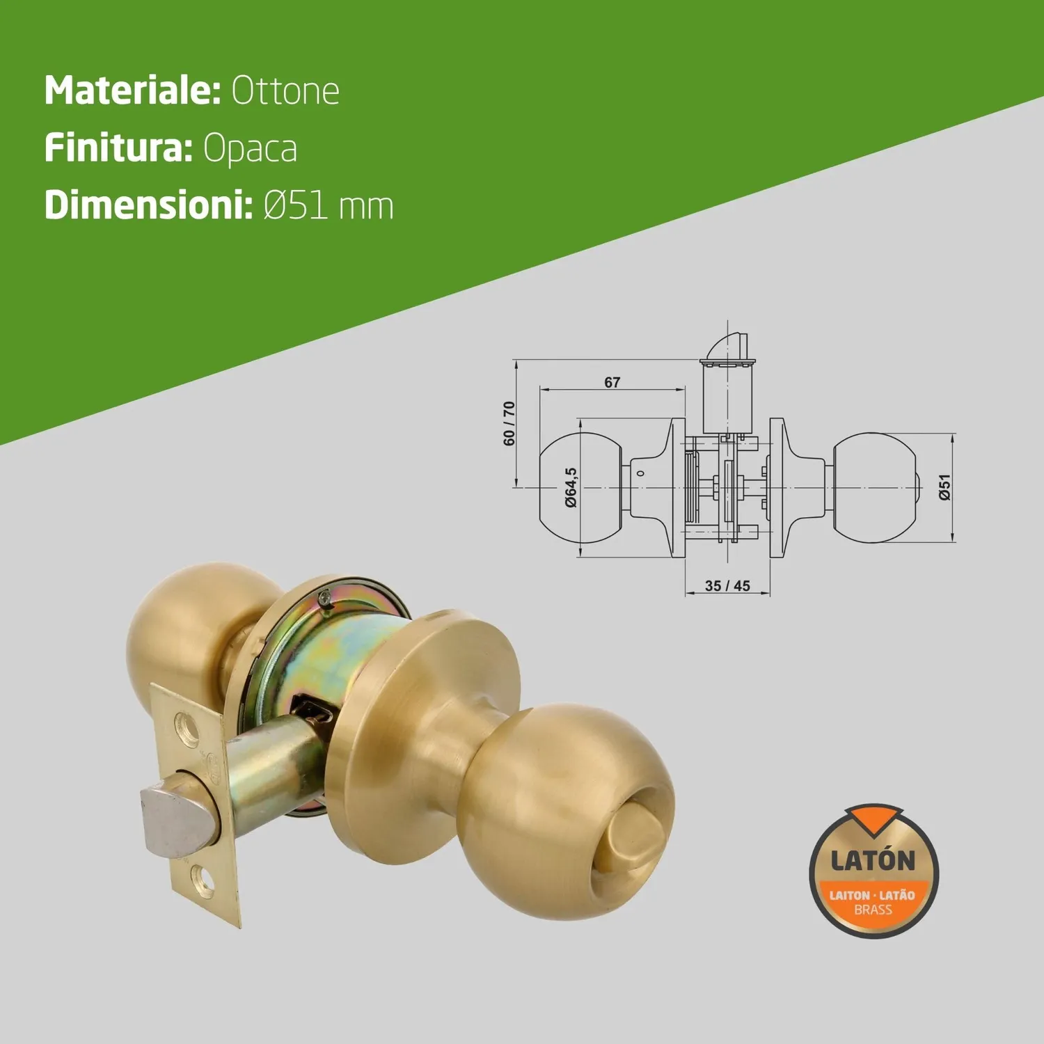 Amig Pomolo 60/70 mm dorato opaco per porta interna privacy