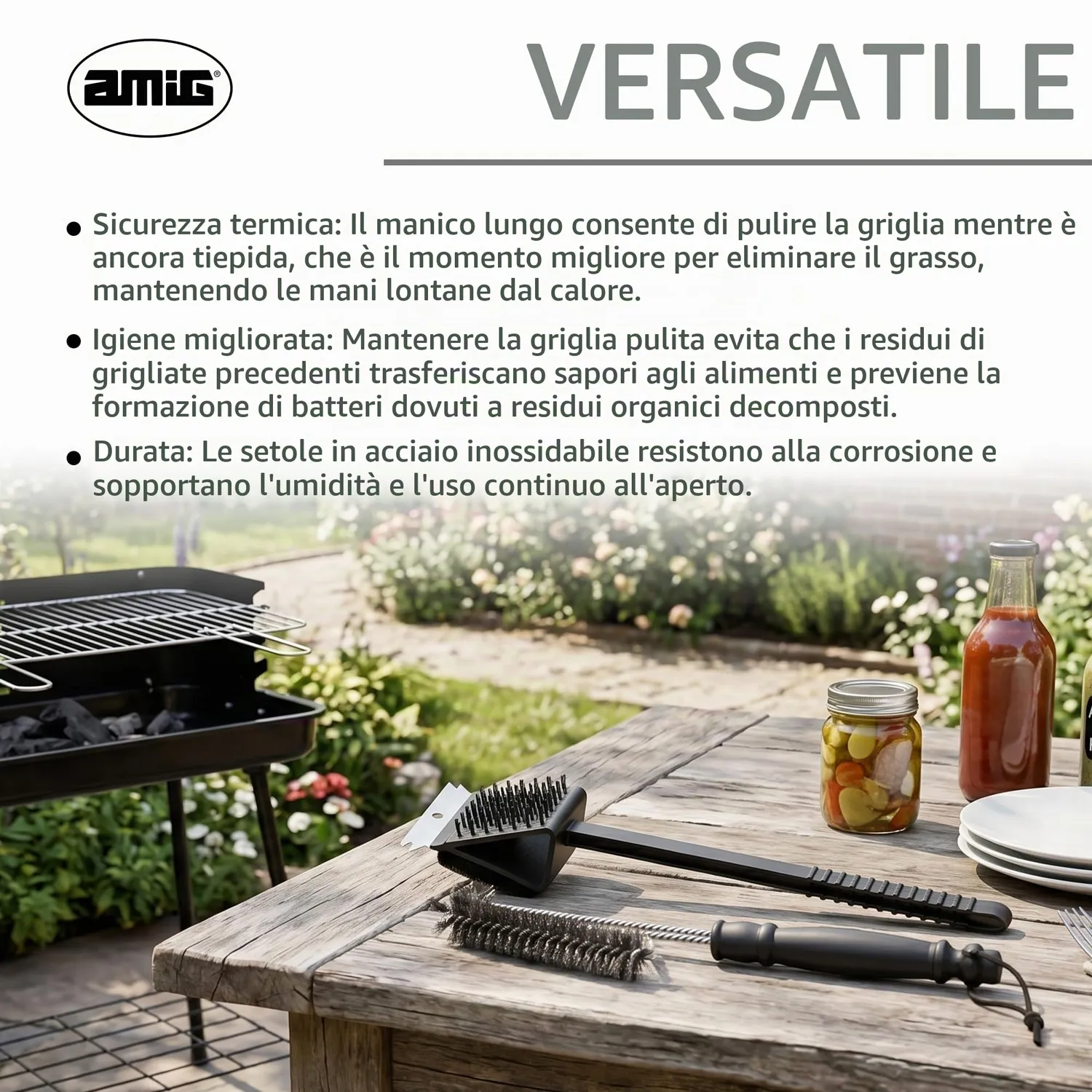 Amig AM23 kit pulizia barbecue 37x6 cm in acciaio inox
