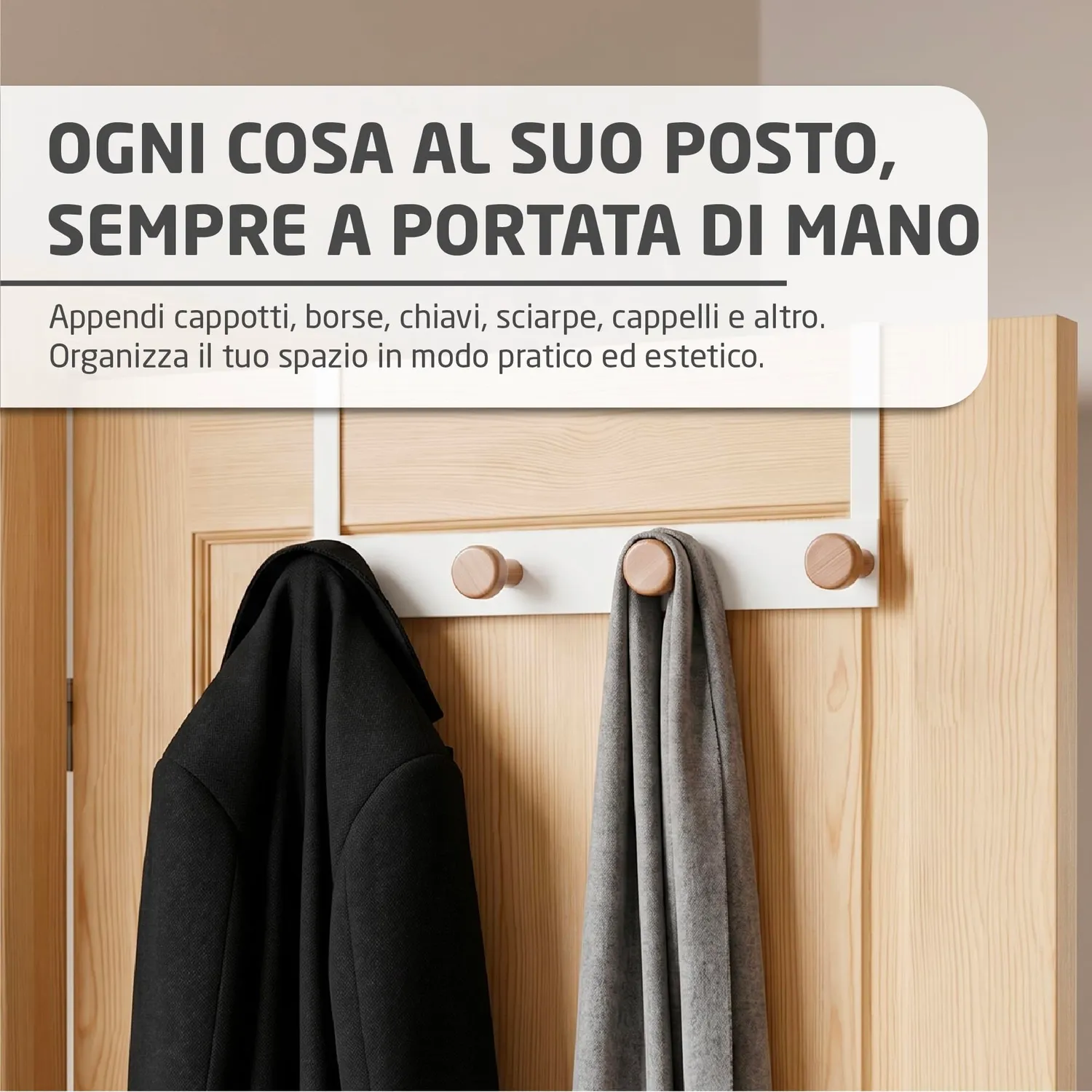 Amig CP43 appendiabiti per porta bianco 2 pezzi acciaio legno