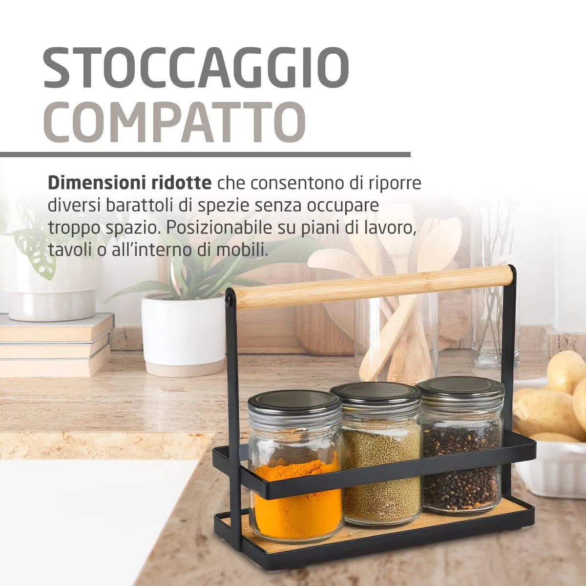 Amig portaspezie scaffale cucina acciaio nero e bambù