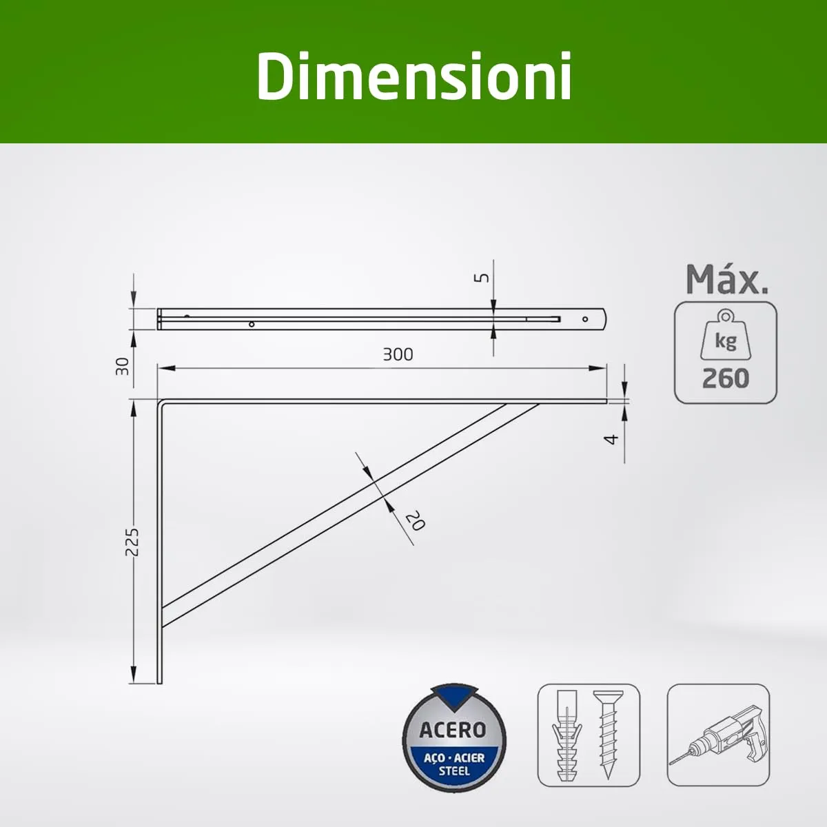 Amig staffa mensola acciaio nera 300x225 mm 260 kg