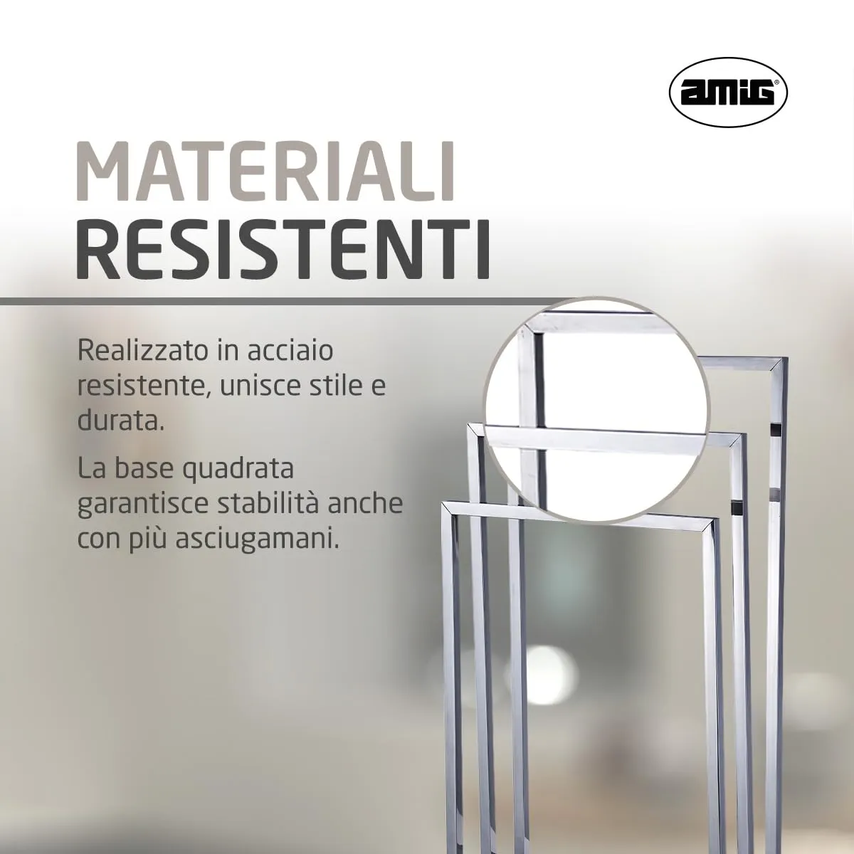 Amig Porta Asciugamani Terra Cromato 3 Barre Senza Fori