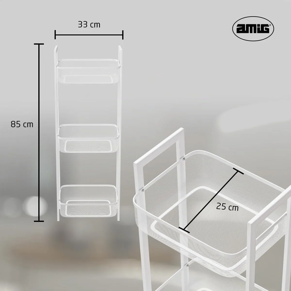 Amig Mobile Organizzatore 3 Cesti 33x25x85 cm Bianco