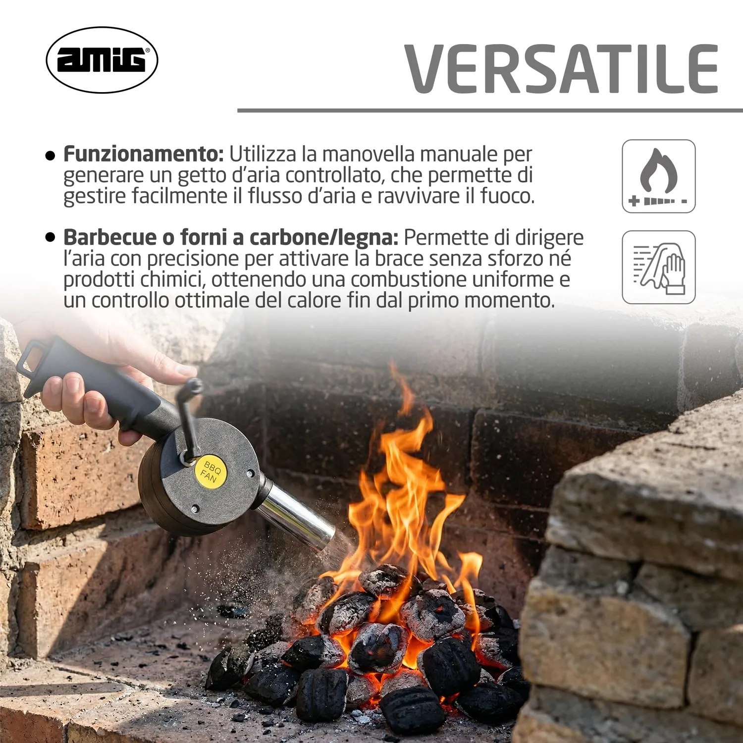Amig AM13 Soffiatore Manuale Barbecue 25 cm Inox