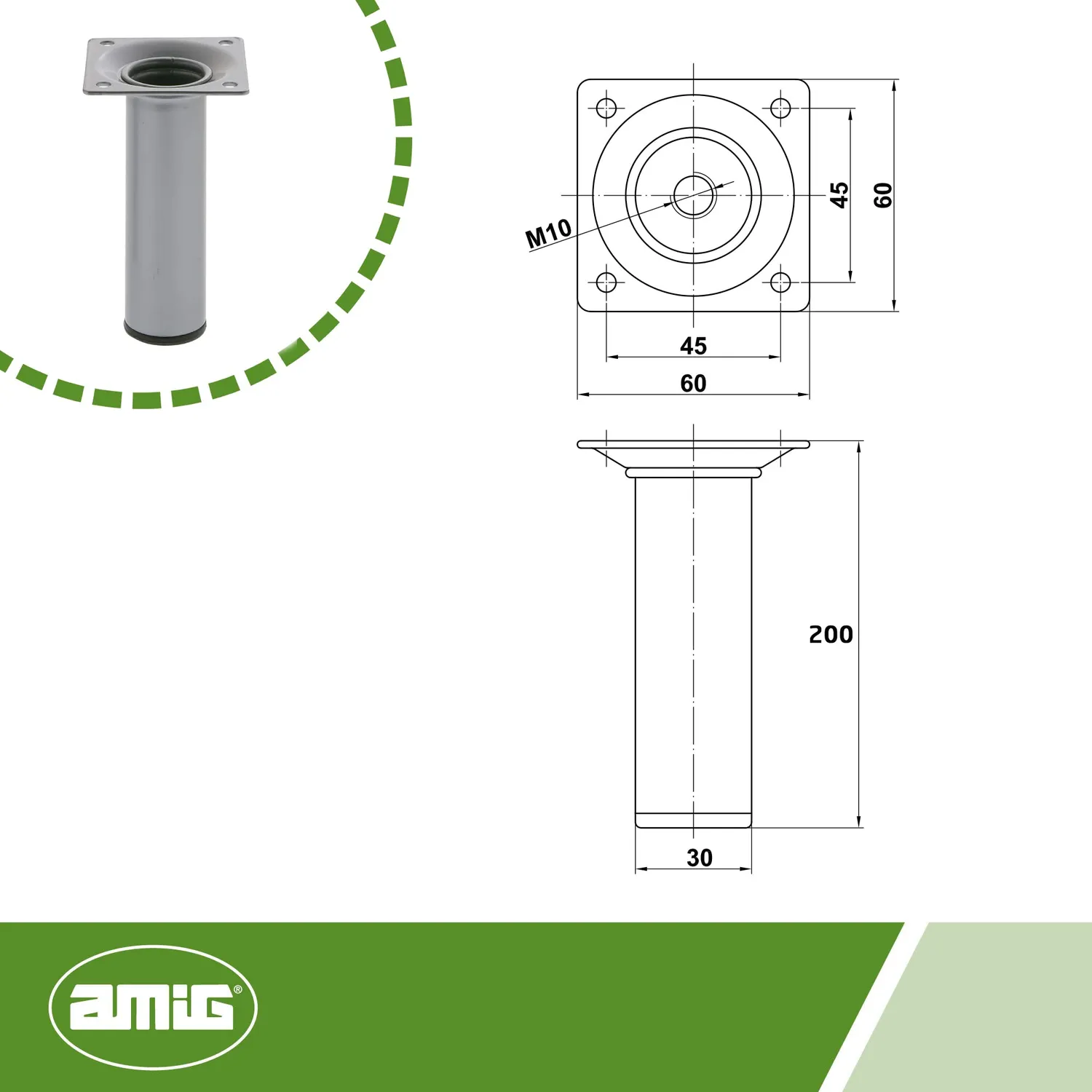 Amig gamba rotonda nera 200x30 mm mobili acciaio