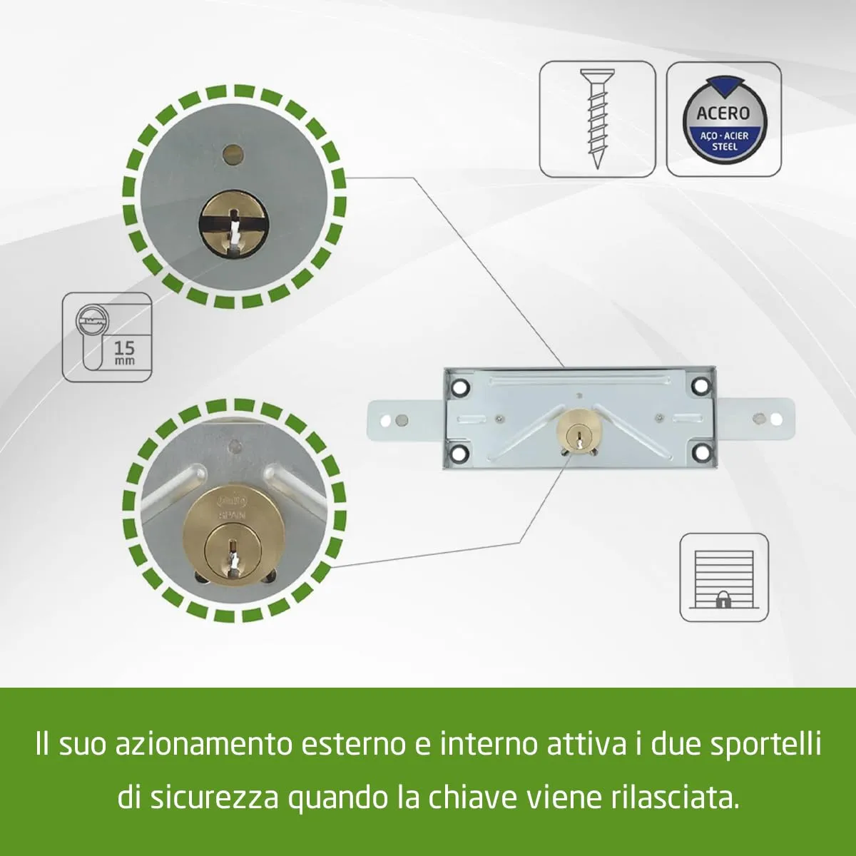 Amig serratura serranda garage 15 mm chiave a pettine 3 chiavi