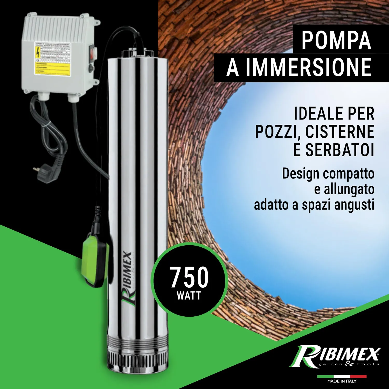 Ribimex Pompa sommersa 750 W 8000 L/h per pozzi