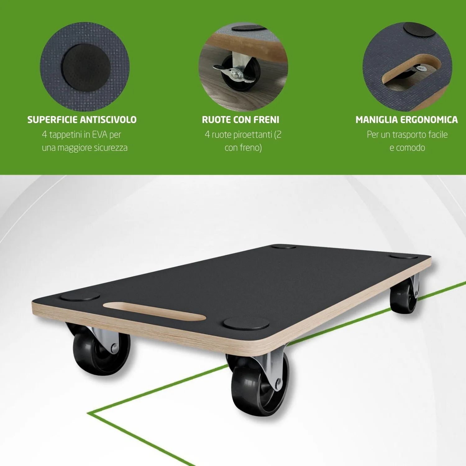 Amig piattaforma carico ruote 58x29 cm 200 kg MDF