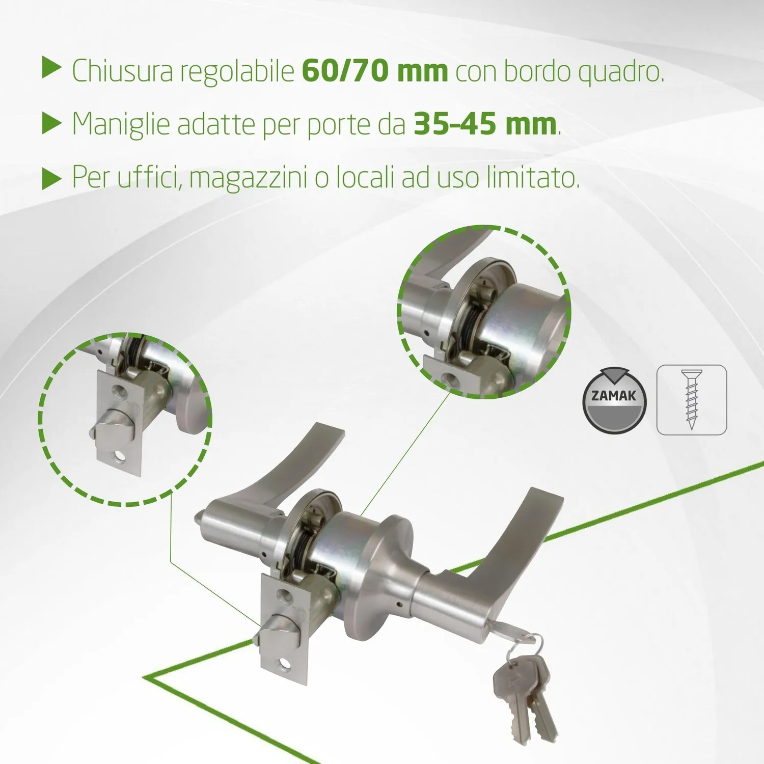 Amig Maniglia Sinistra Rosetta Zamak Argento 60/70 mm