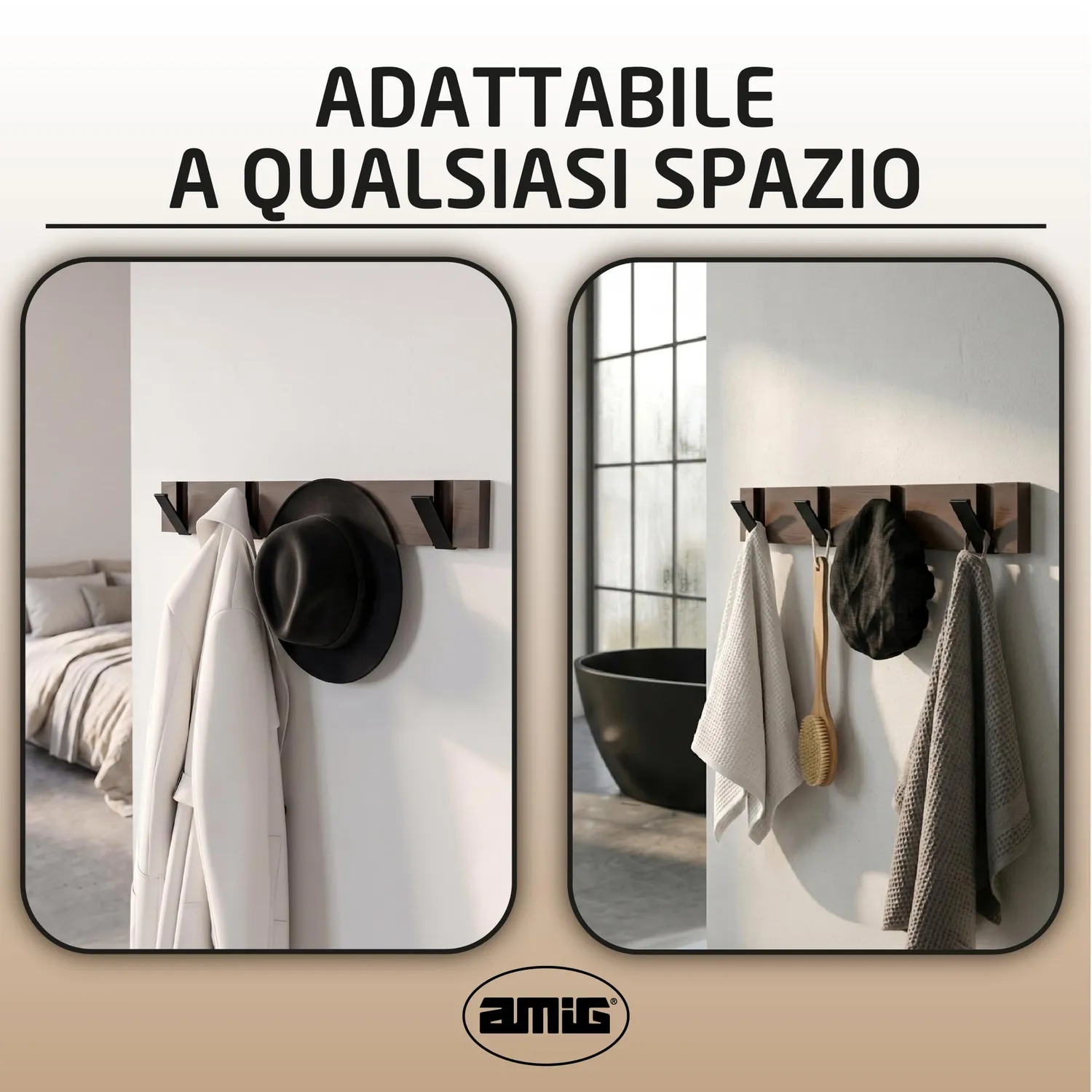 Amig CM39 Appendiabiti Muro Legno 420x70 mm