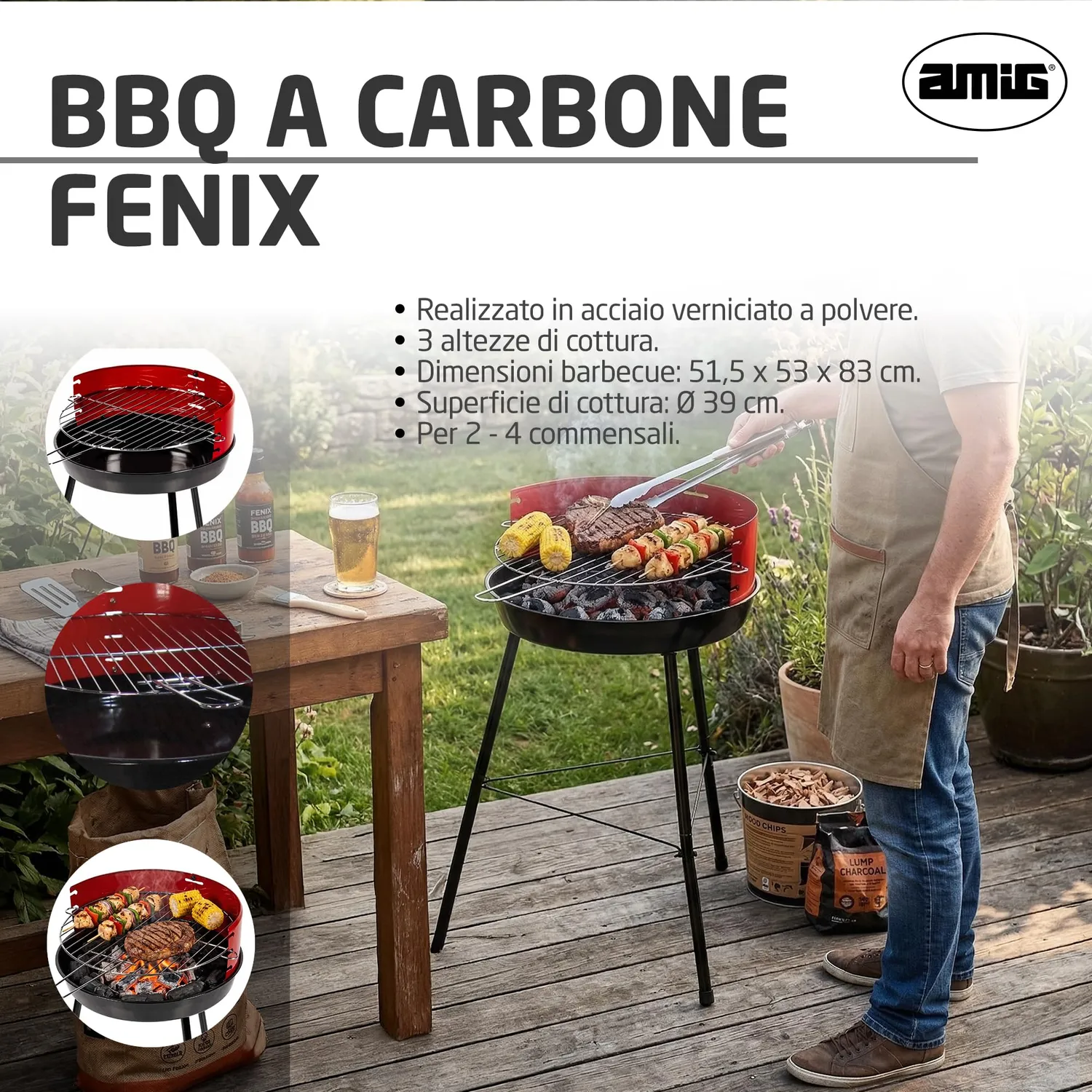 Amig Fenix Barbecue a Carbone 57x54x84 cm Nero