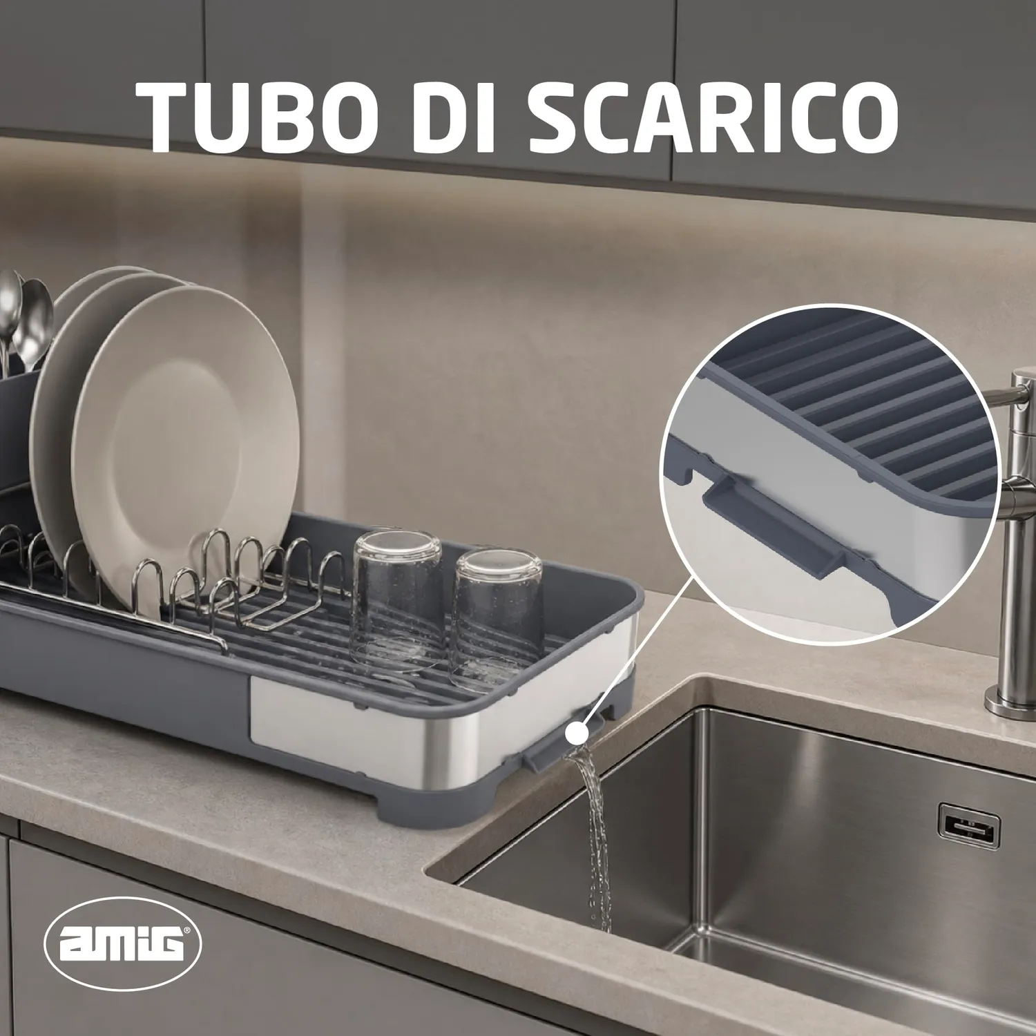 Amig Siba Mini scolapiatti grigio 7 piatti acciaio