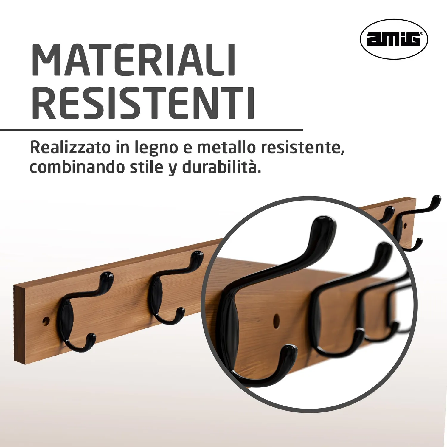 Amig CM37 Appendiabiti a Parete 680 mm Acacia Nero