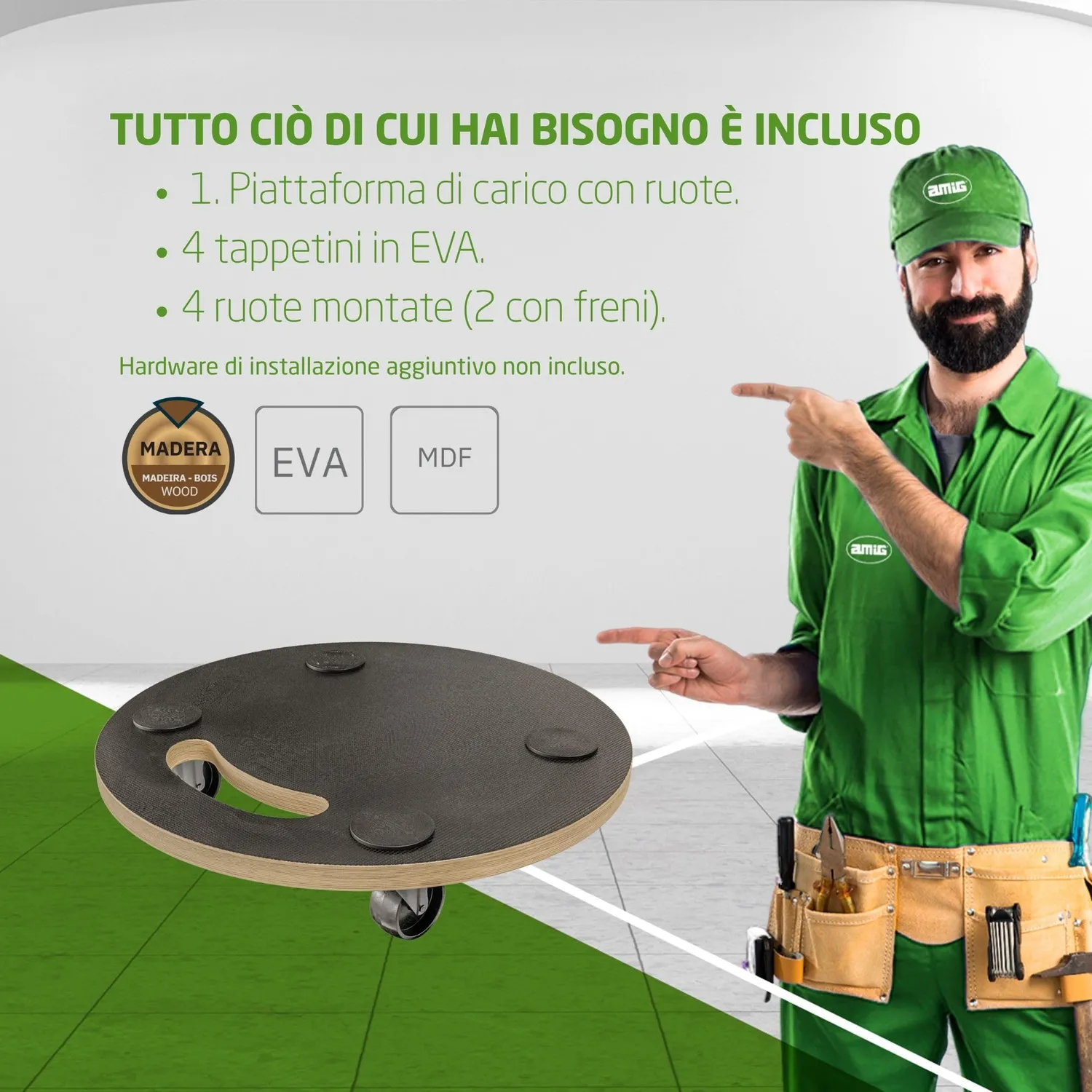 Amig piattaforma carico rotante Ø30 cm nera 100 kg compensato