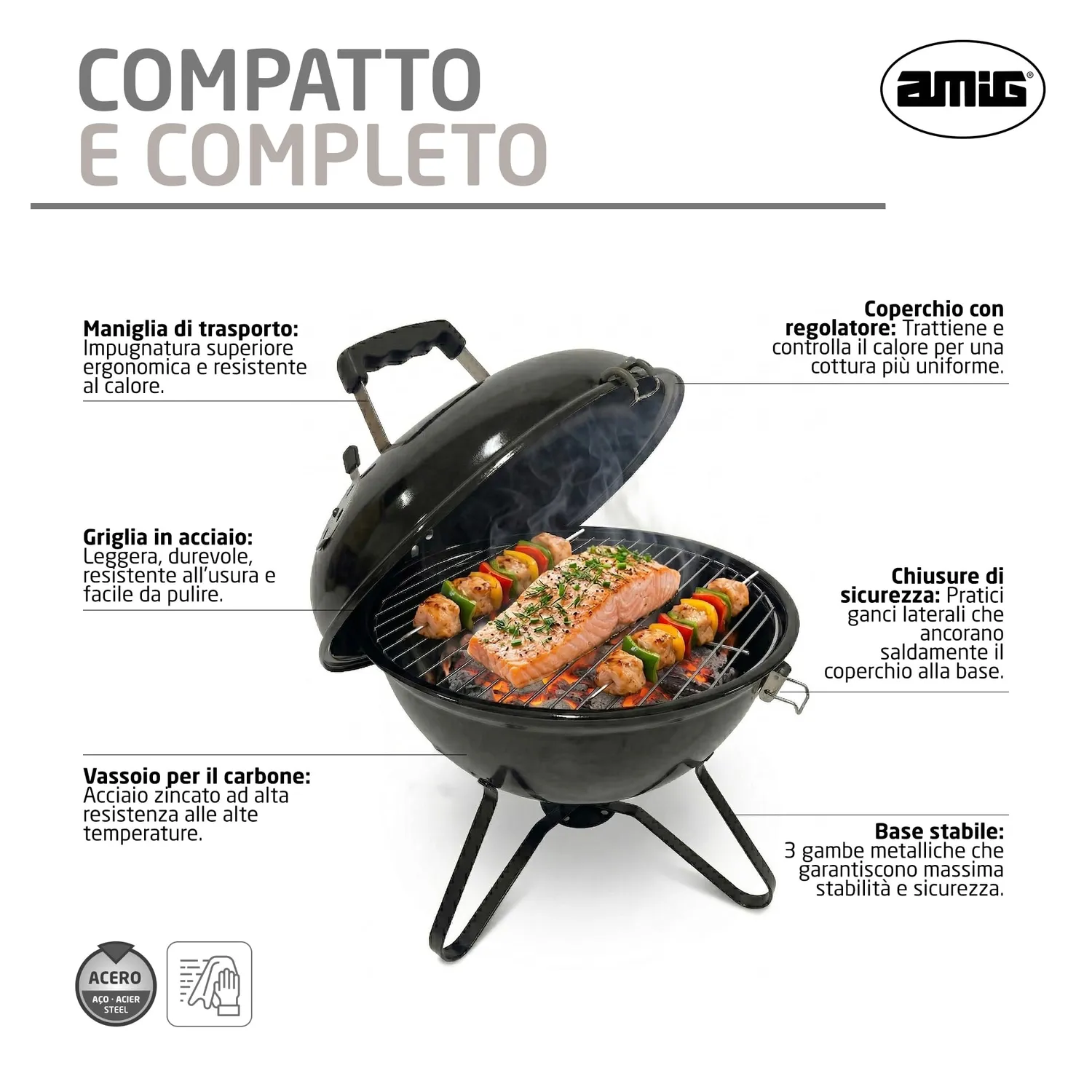 Amig Krypta barbecue carbone 37x37x45 cm nero
