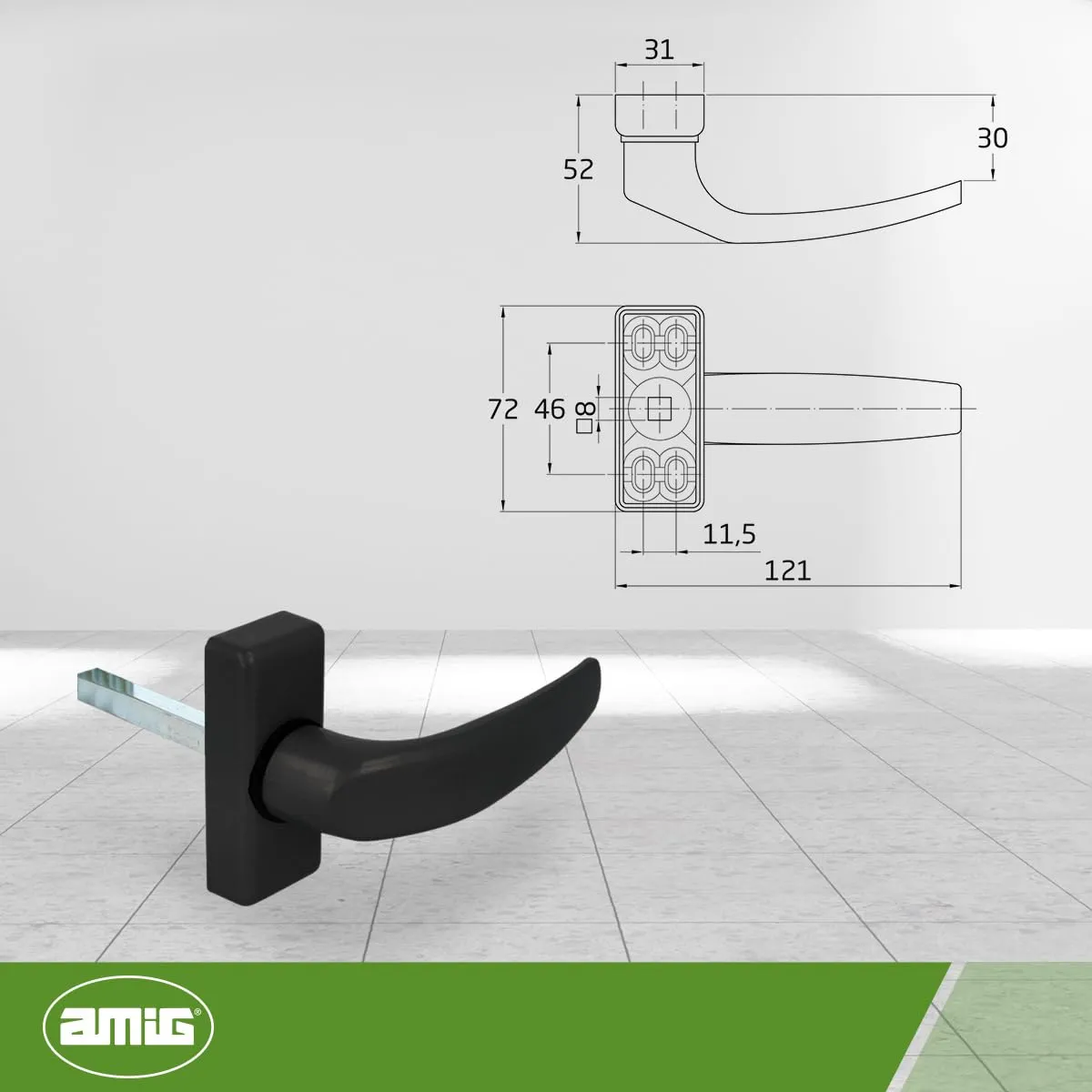 Amig Delta Maniglia Rosetta Alluminio Nera 121x72 mm