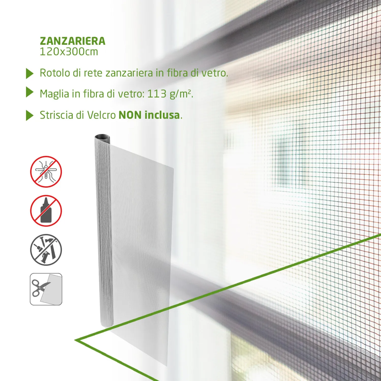 Amig Telo Zanzariera Fibra Vetro 120x300 cm Bianco