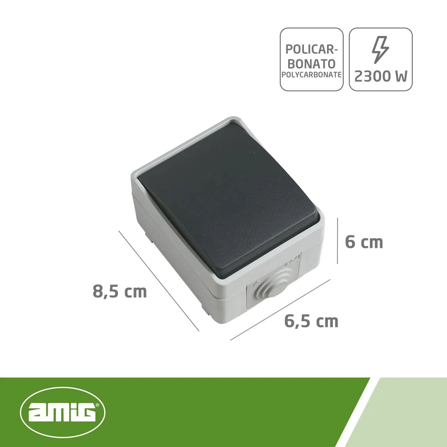 Amig 3621 Interruttore Esterno IP54 Grigio Sovrapporre