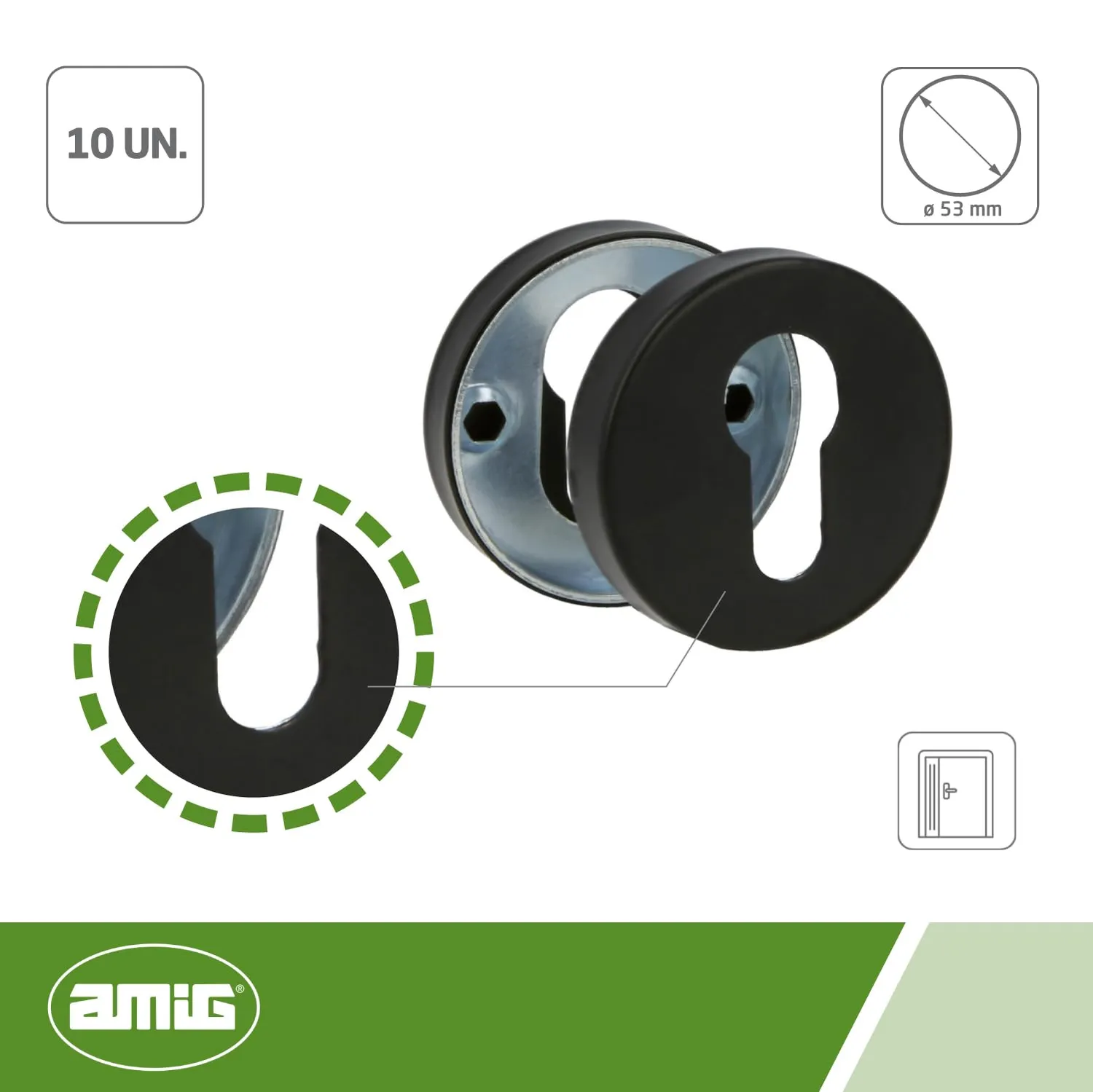 Amig 3RX rosetta rotonda nera Ø53 mm acciaio