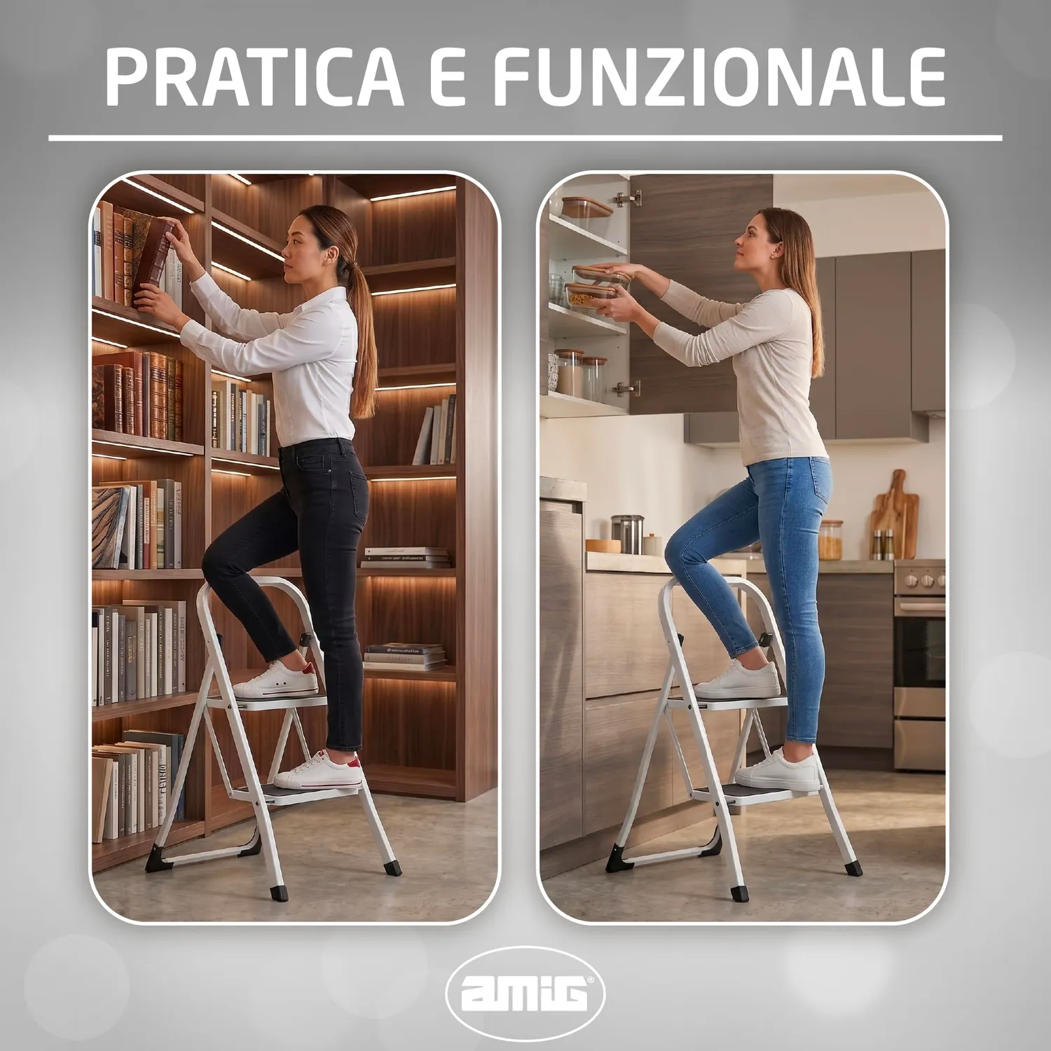 Amig scala pieghevole 2 gradini acciaio bianca 150 kg