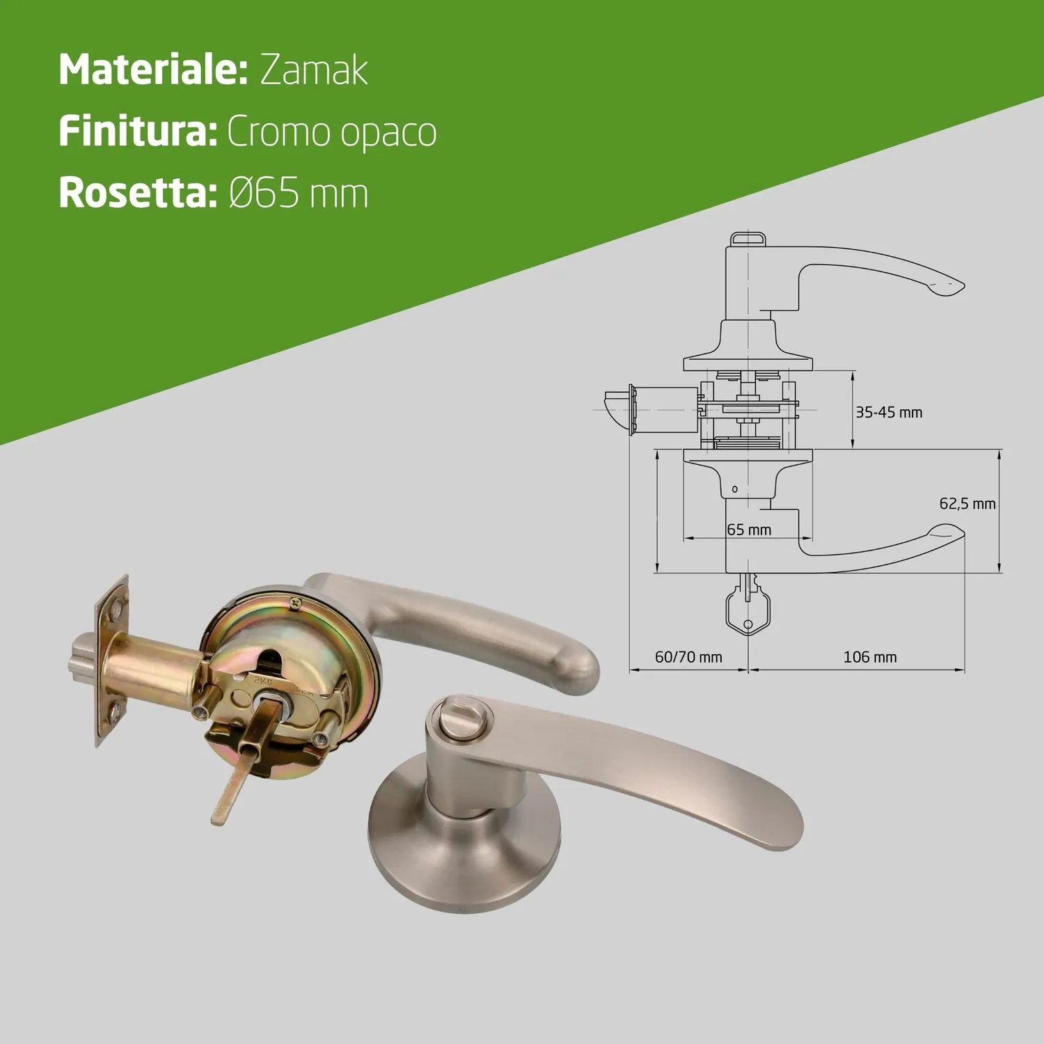 Amig Maniglia Ingresso Ottone Cromo Opaco 60/70 mm