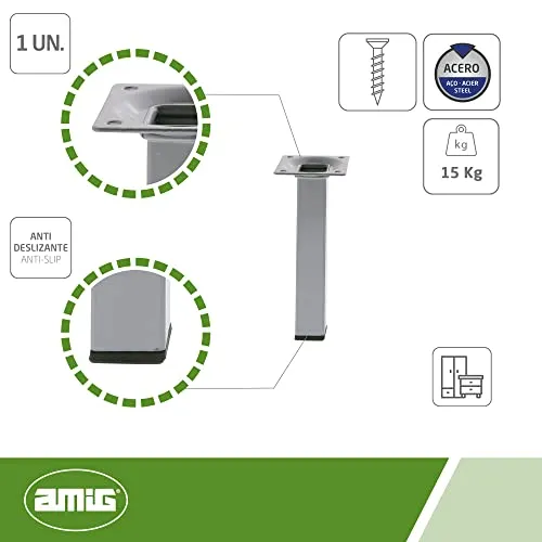 Amig Mod. 3 Gamba Mobile 25x25x600 mm Acciaio Argento
